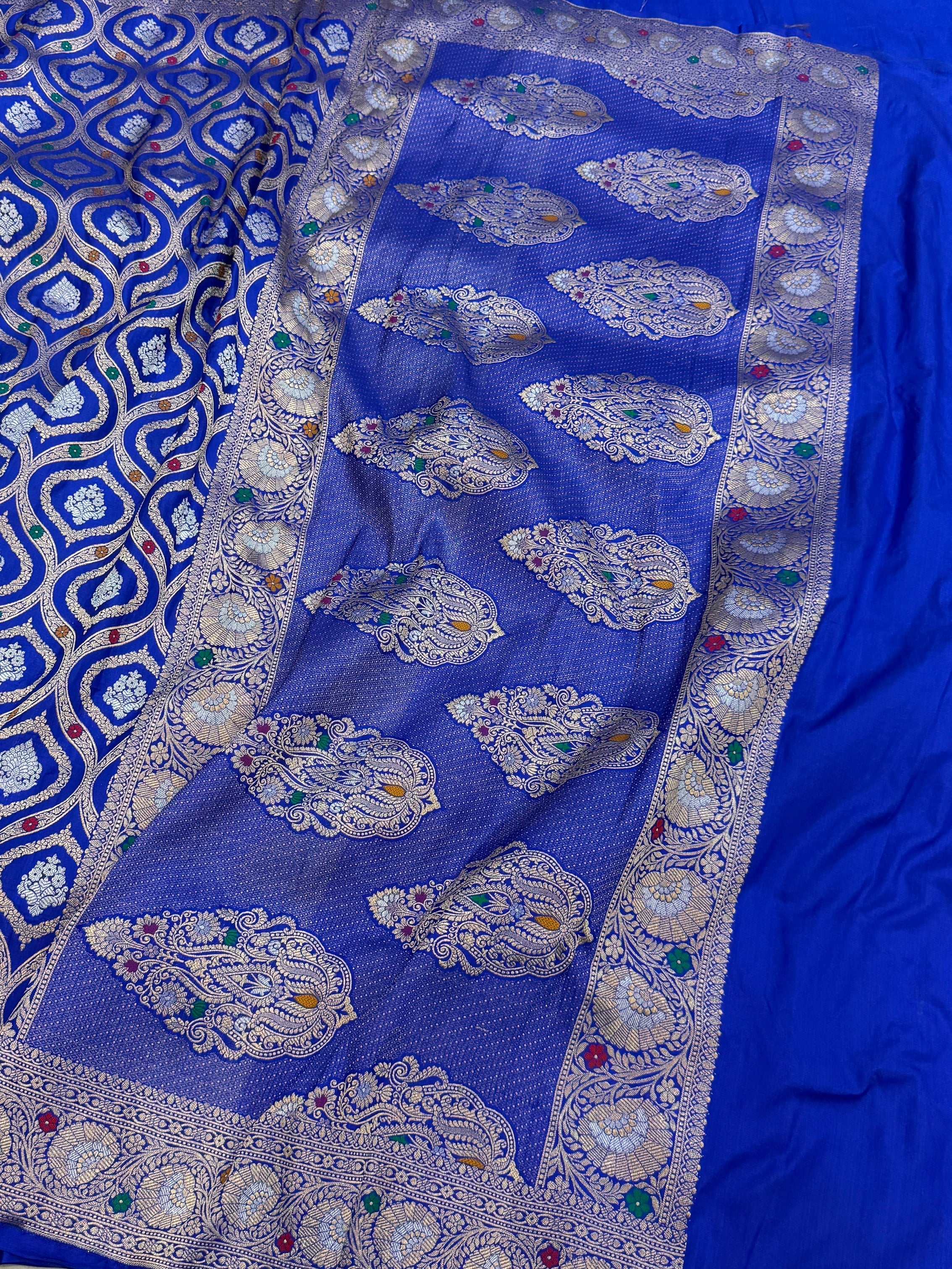 Royal Blue Banarasi Minakari Pure Katan Silk Saree | Pure Silk | Minakari Work | Cutwork Technique | Banarasi Katan Silk Saree - Image 3