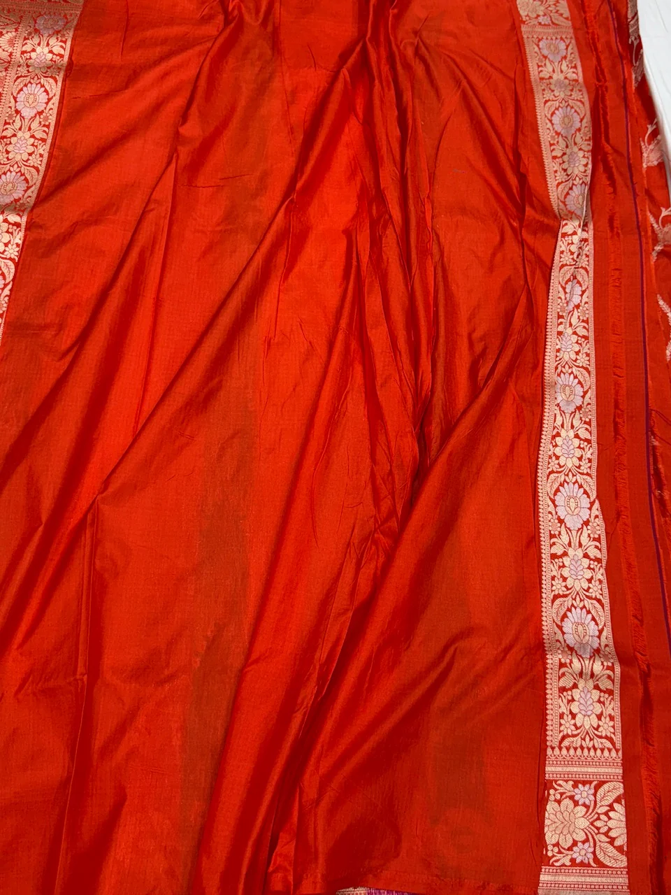 Orange Banarasi Minakari Pure Katan Silk Saree | Pure Silk | Minakari Work | Cutwork Technique | Banarasi Katan Silk Saree - Image 3