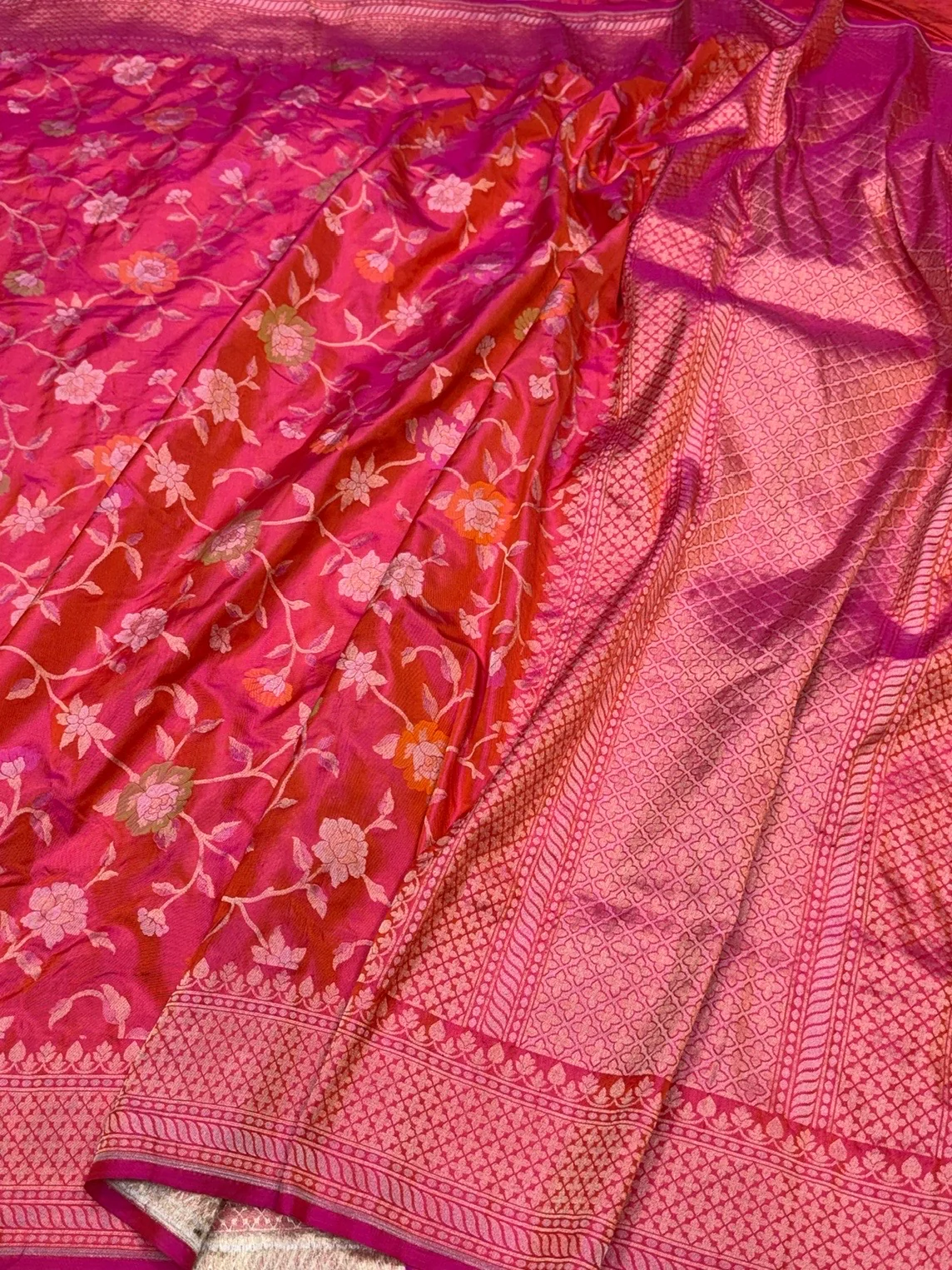 Orangish Pink Handwoven Pure Banarasi Ektara Silk Saree – Authentic Kadwa Weave - Image 3
