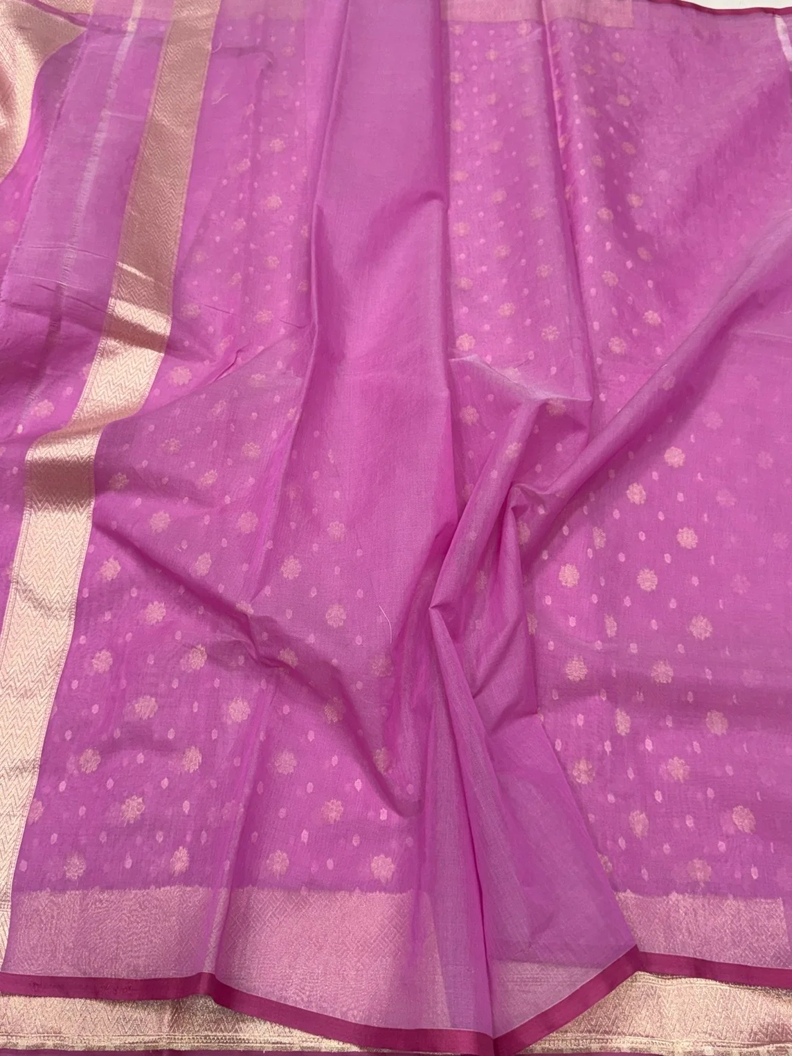 Pastel Pink Banarasi Pure Kora Cotton Saree - Image 2