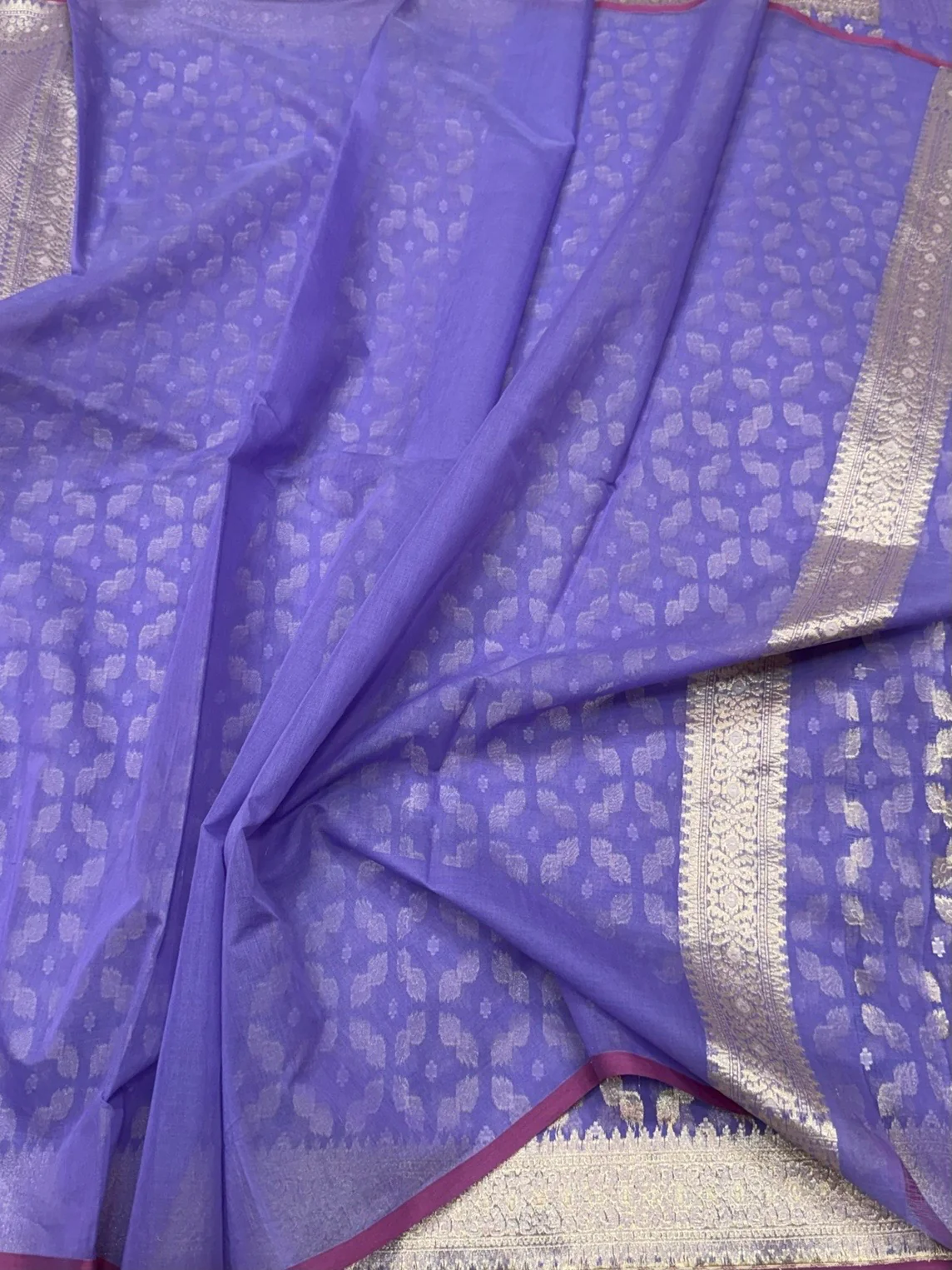 Lavender Banarasi Pure Kora Cotton Saree - Image 2