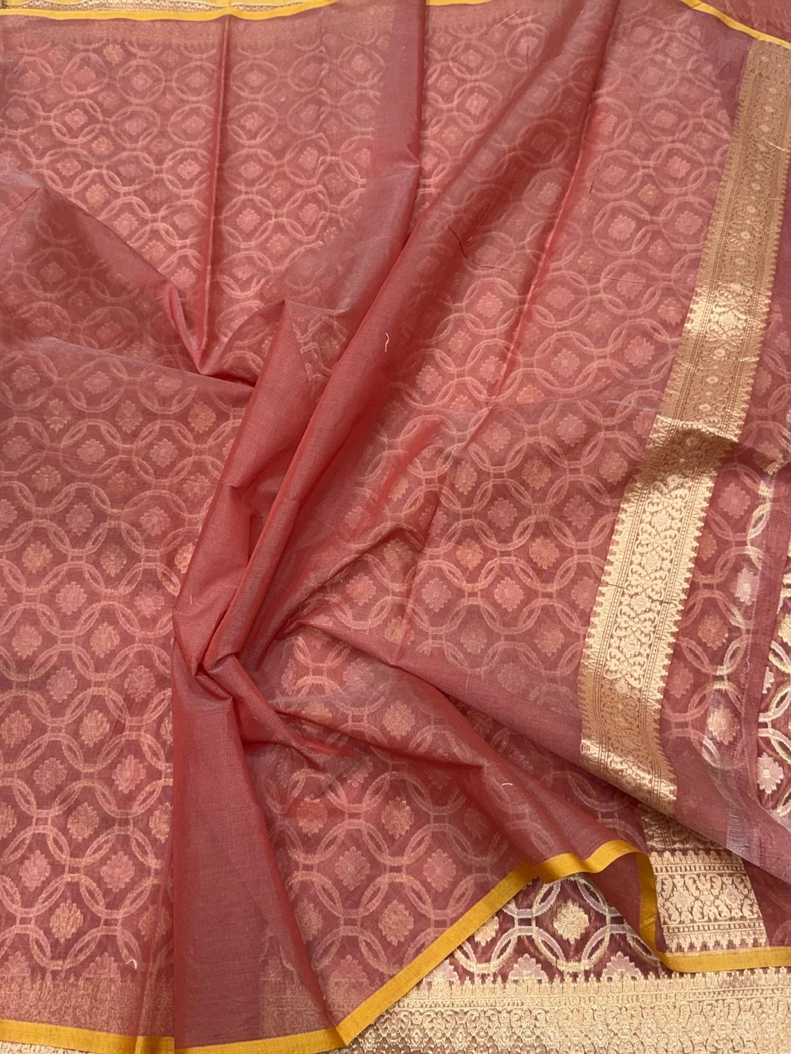 Peach Banarasi Pure Kora Cotton Saree - Image 2