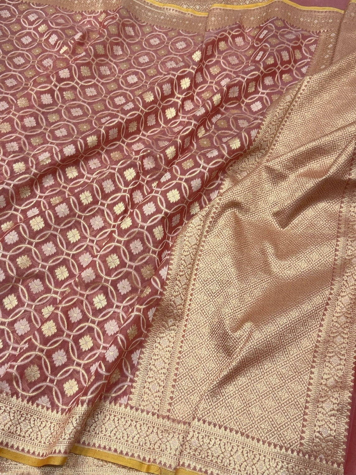 Peach Banarasi Pure Kora Cotton Saree - Image 3