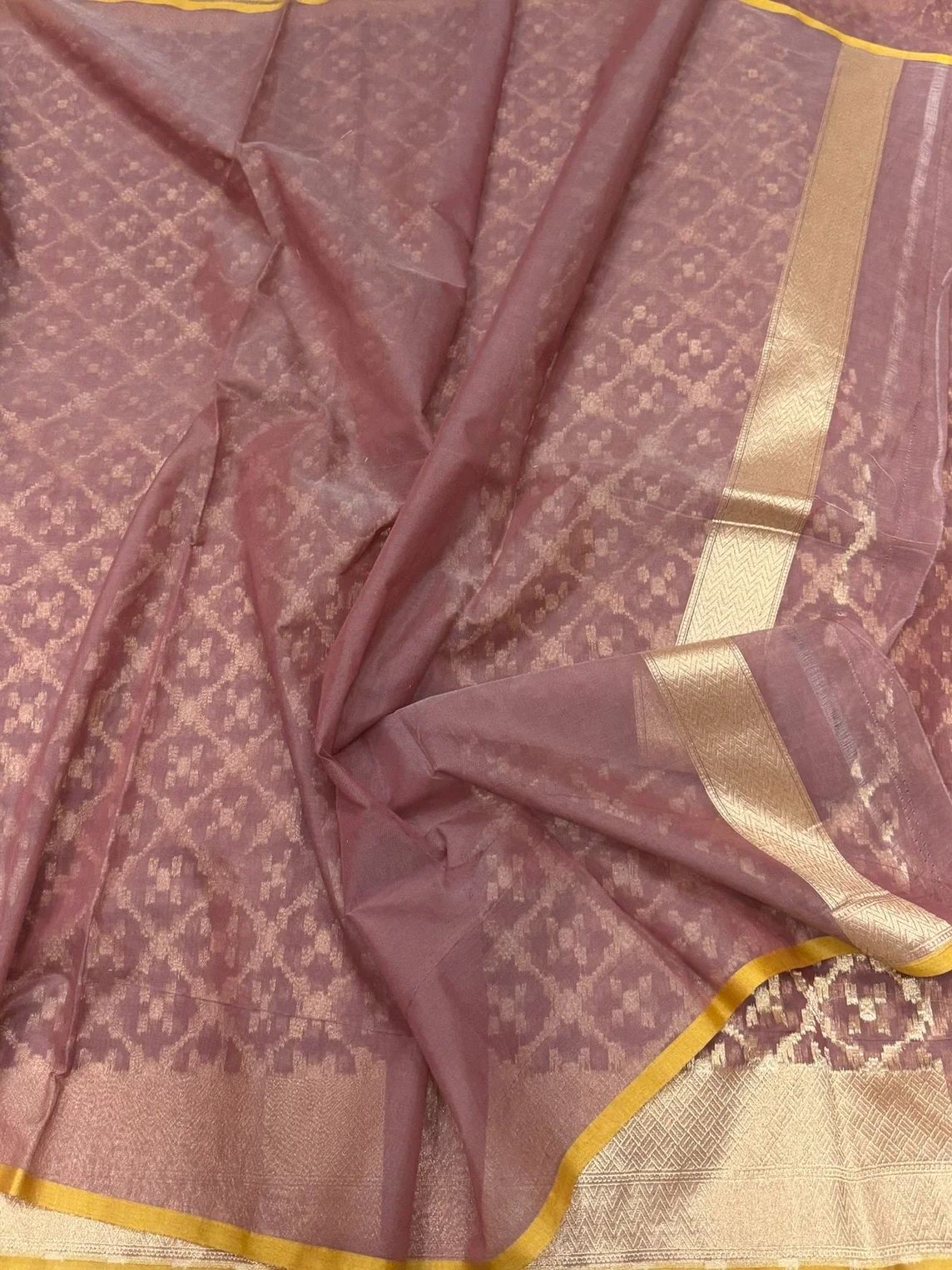 Chocolate Brown Banarasi Pure Kora Cotton Saree - Image 2