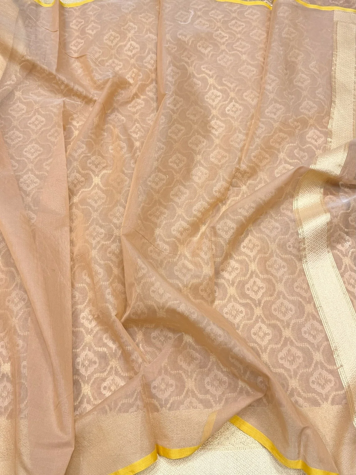 Peach Banarasi Pure Kora Cotton Saree - Image 2