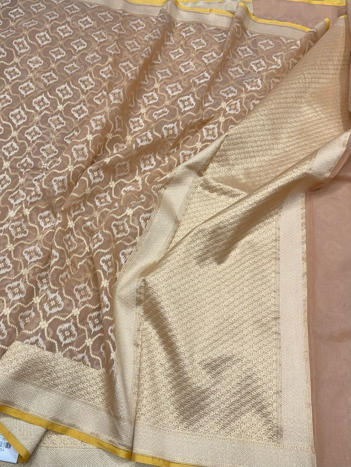 Peach Banarasi Pure Kora Cotton Saree - Image 3