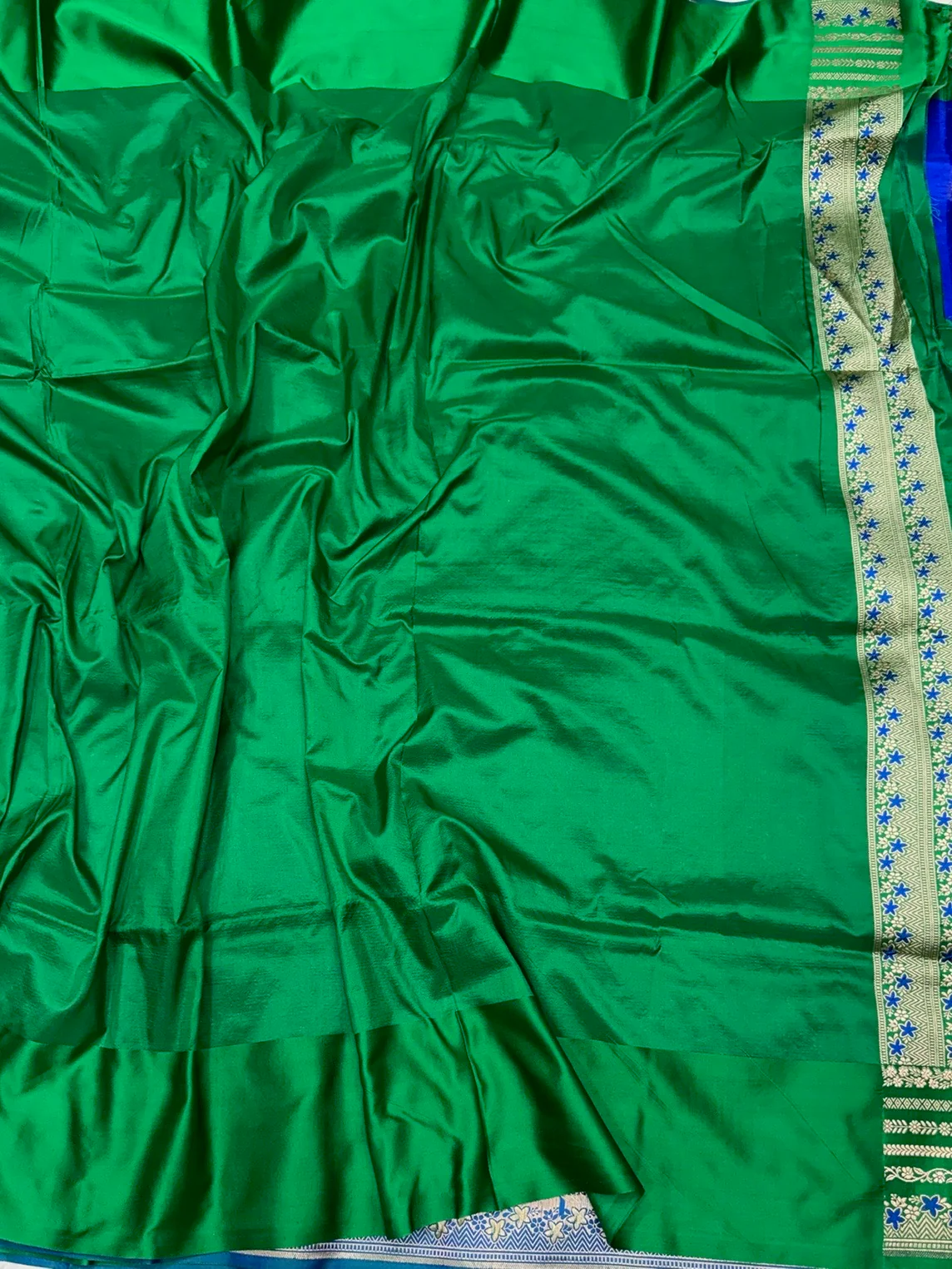 Royal Blue Banarasi Pure Satin Border Silk Saree - Image 2
