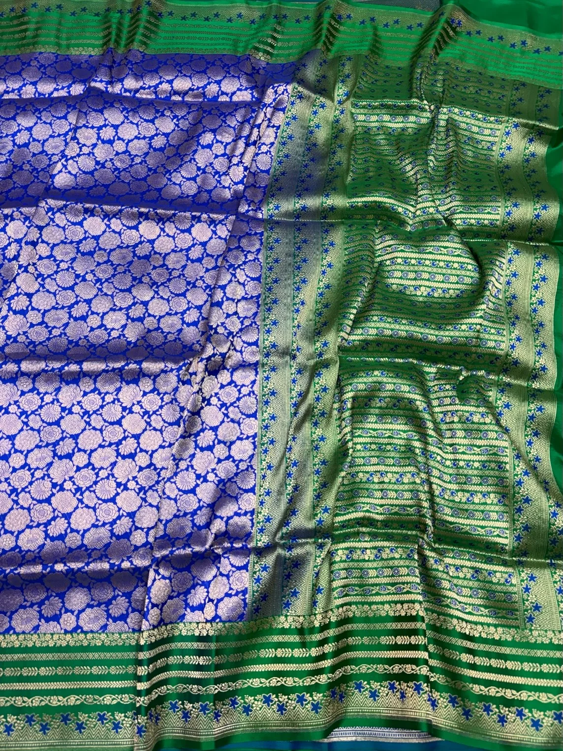 Royal Blue Banarasi Pure Satin Border Silk Saree - Image 3