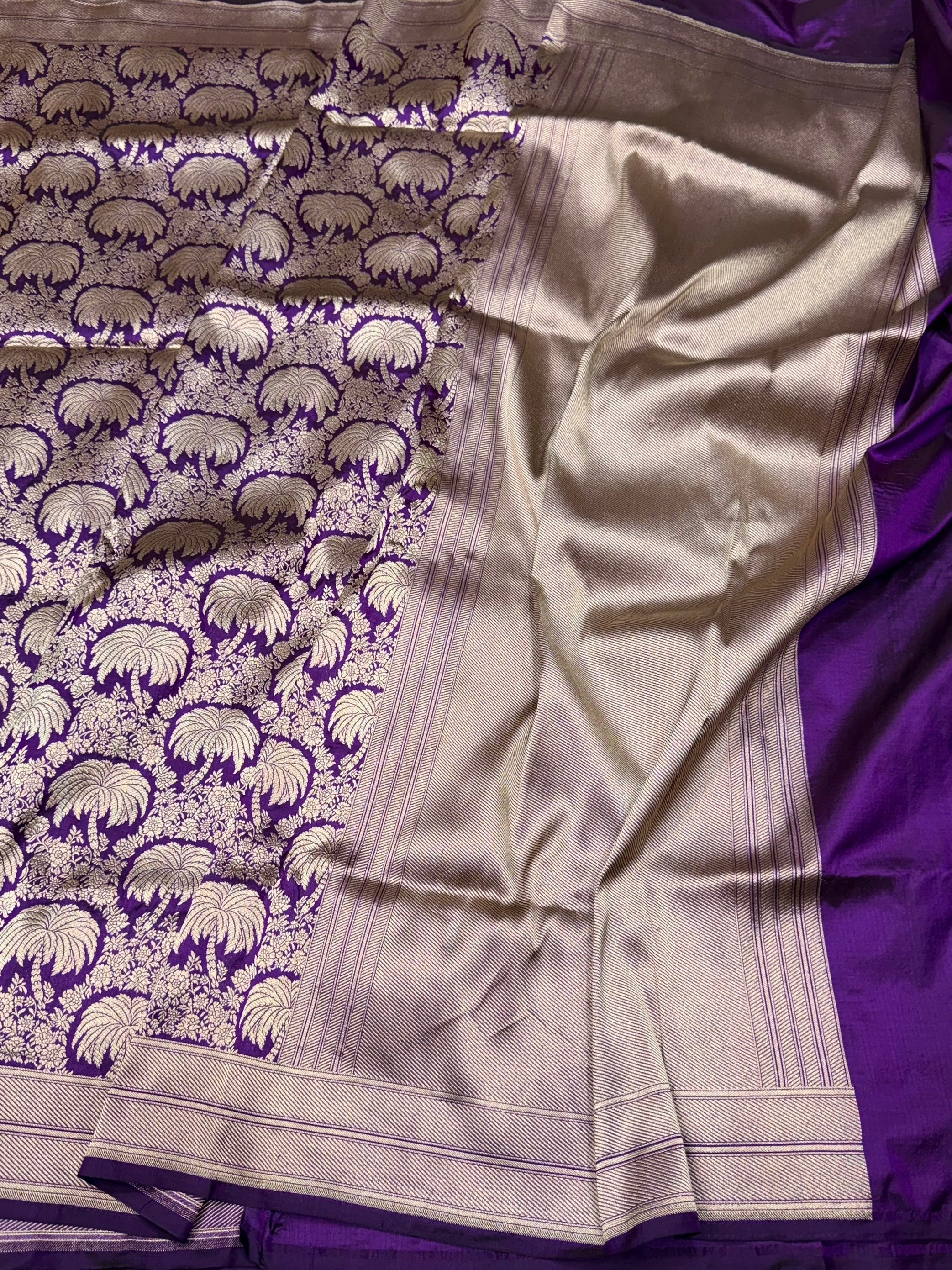 Purple Banarasi Pure Silk Brocade Saree – Luxurious Katan Silk with Intricate Brocade Weave - Image 3