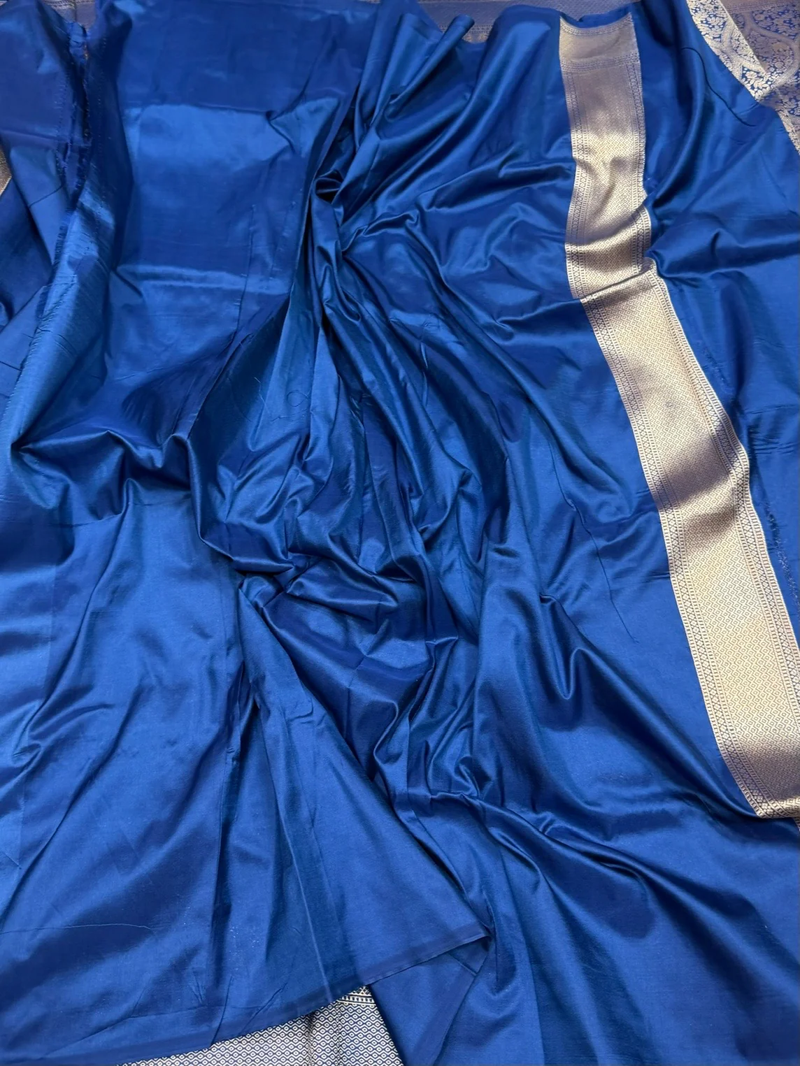 German Blue Banarasi Pure Silk Brocade Saree - Image 2