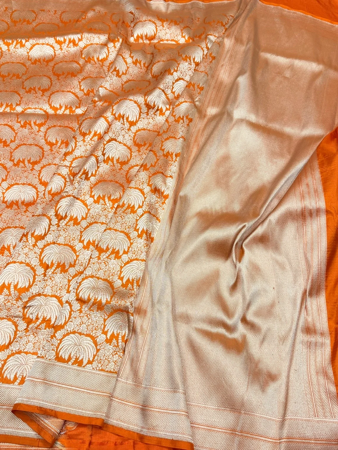 Orange Banarasi Pure Silk Brocade Saree | Luxurious Katan Silk with Intricate Weave - Image 3