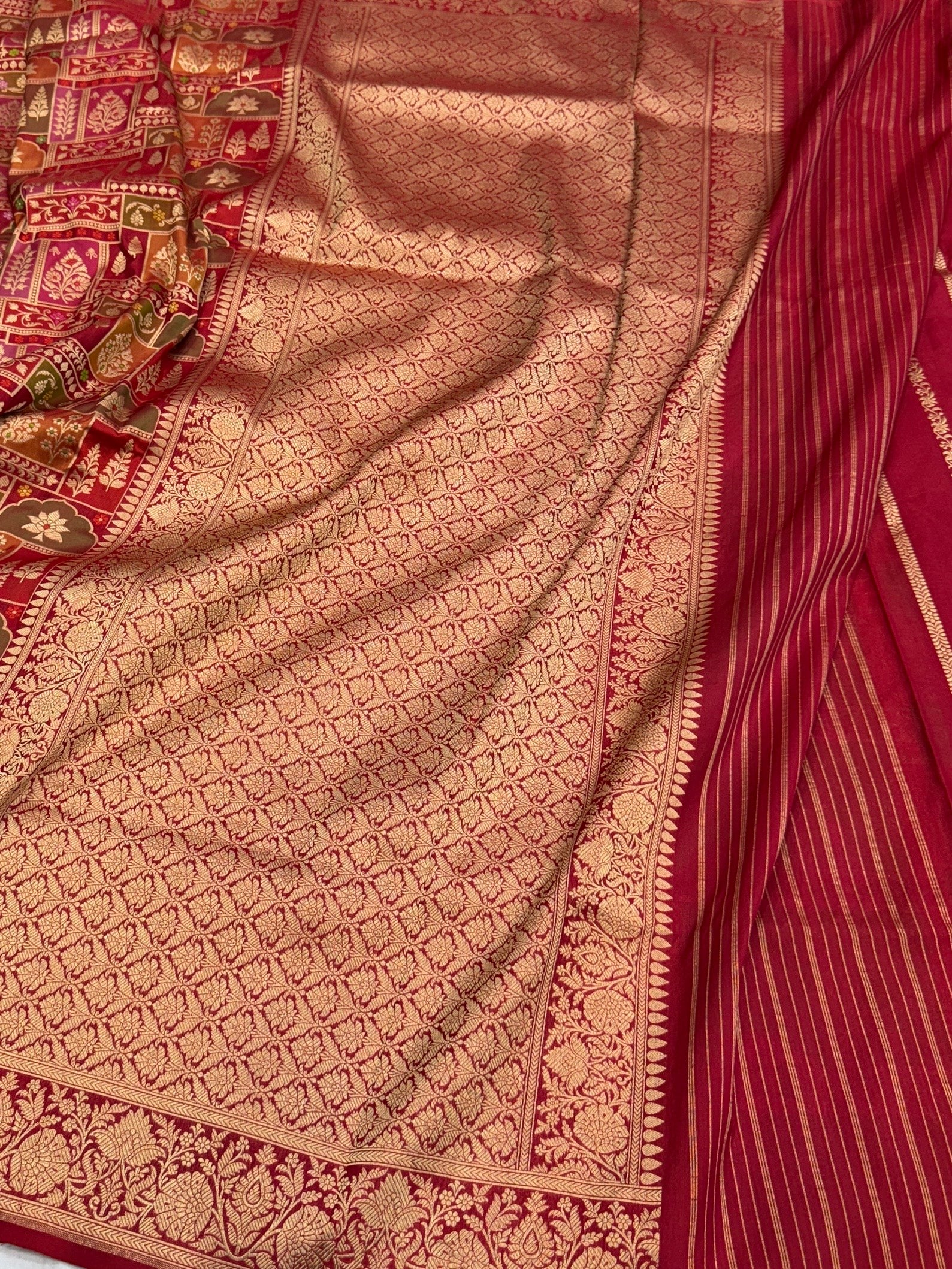 Multicolour Banarasi Pure Silk Saree – Cutwork Weave in 100% Pure Katan Silk - Image 11