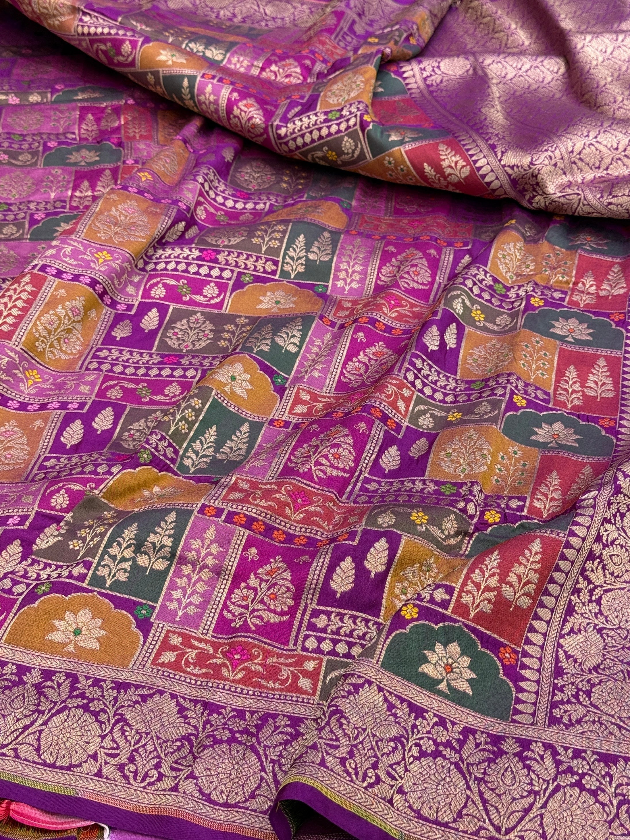 Multicolour Banarasi Pure Silk Saree – Cutwork Weave in 100% Pure Katan Silk - Image 12