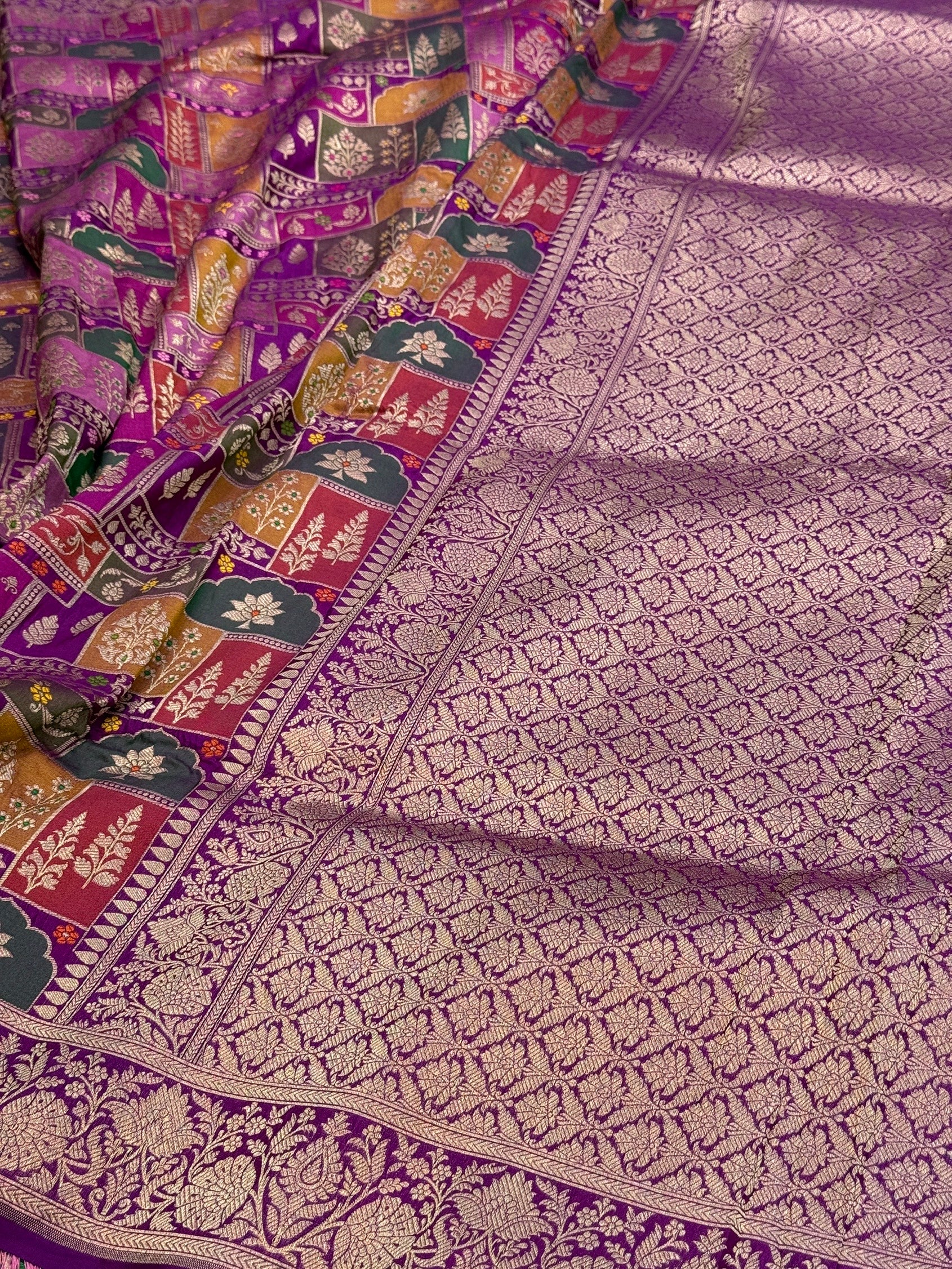 Multicolour Banarasi Pure Silk Saree – Cutwork Weave in 100% Pure Katan Silk - Image 13