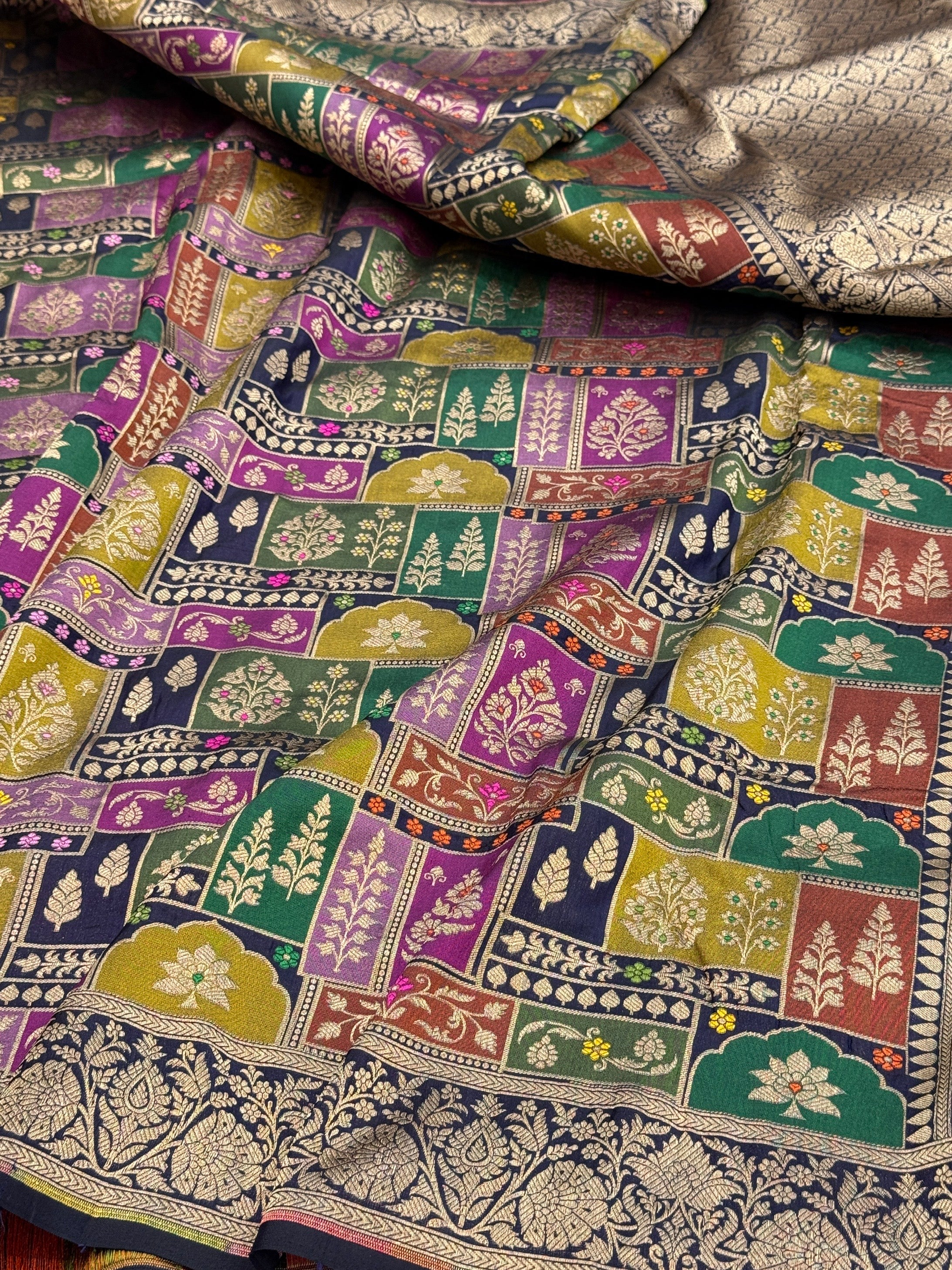 Multicolour Banarasi Pure Silk Saree – Cutwork Weave in 100% Pure Katan Silk - Image 15