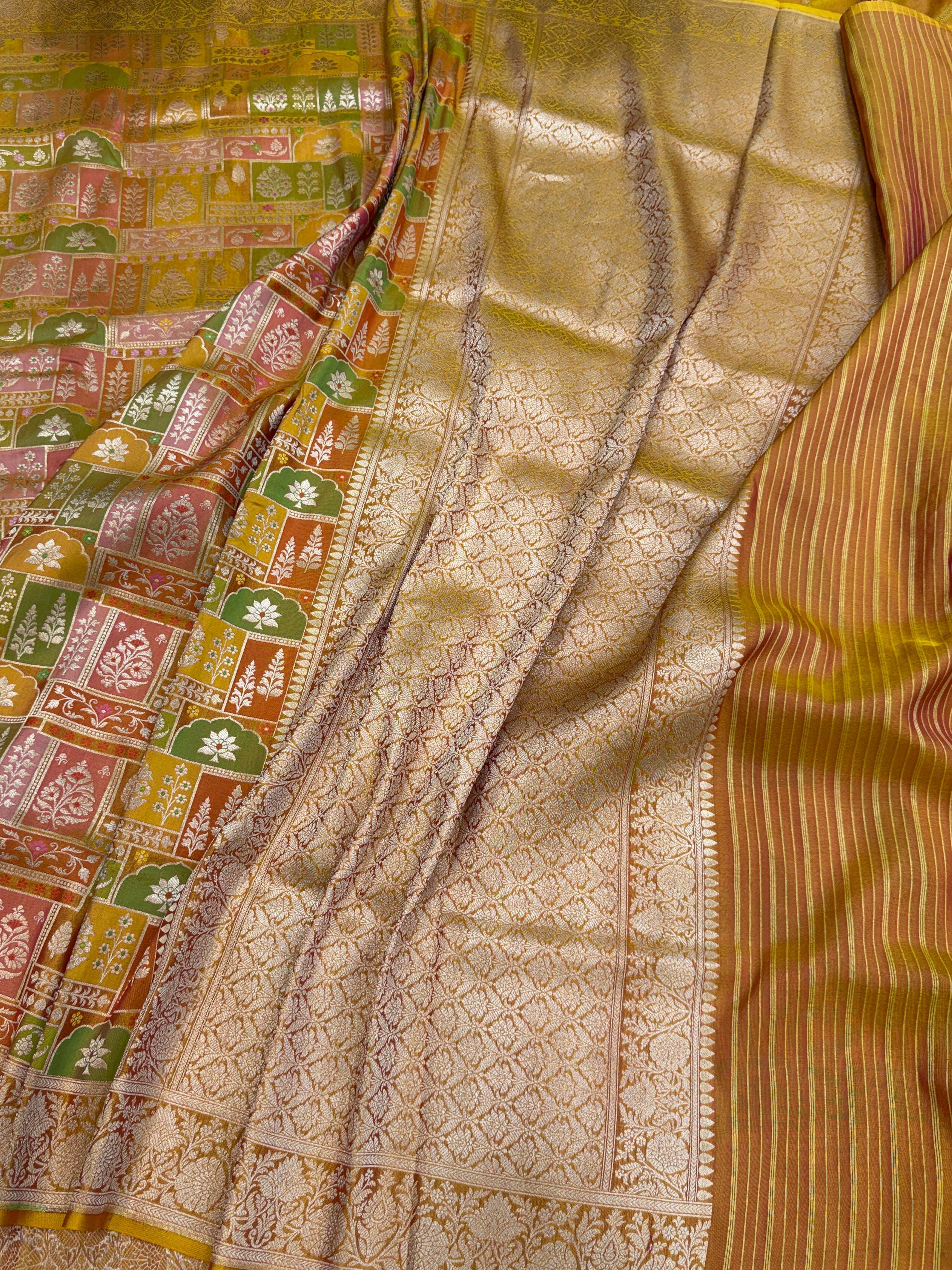 Multicolour Banarasi Pure Silk Saree – Cutwork Weave in 100% Pure Katan Silk - Image 3
