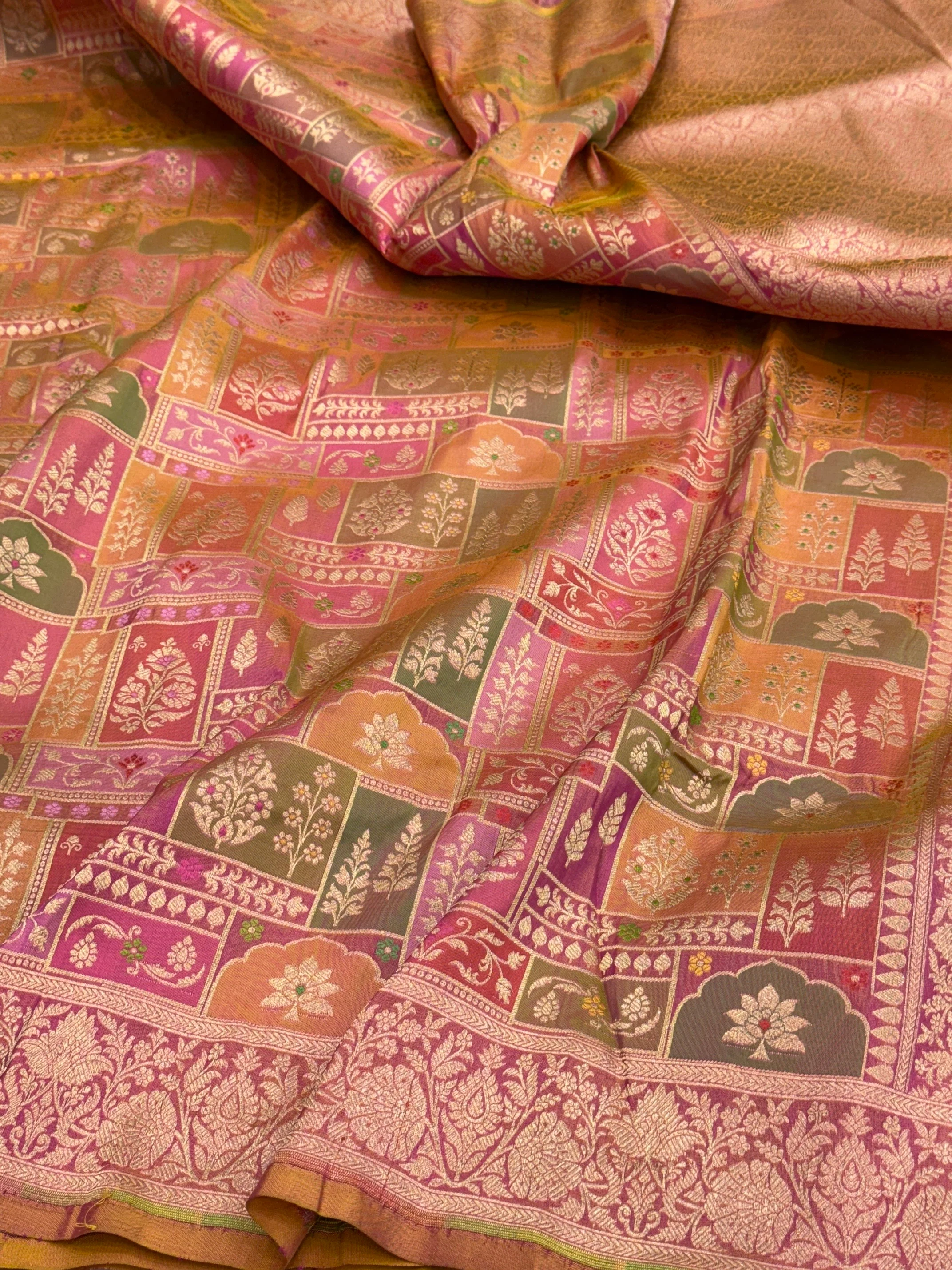 Multicolour Banarasi Pure Silk Saree – Cutwork Weave in 100% Pure Katan Silk - Image 4