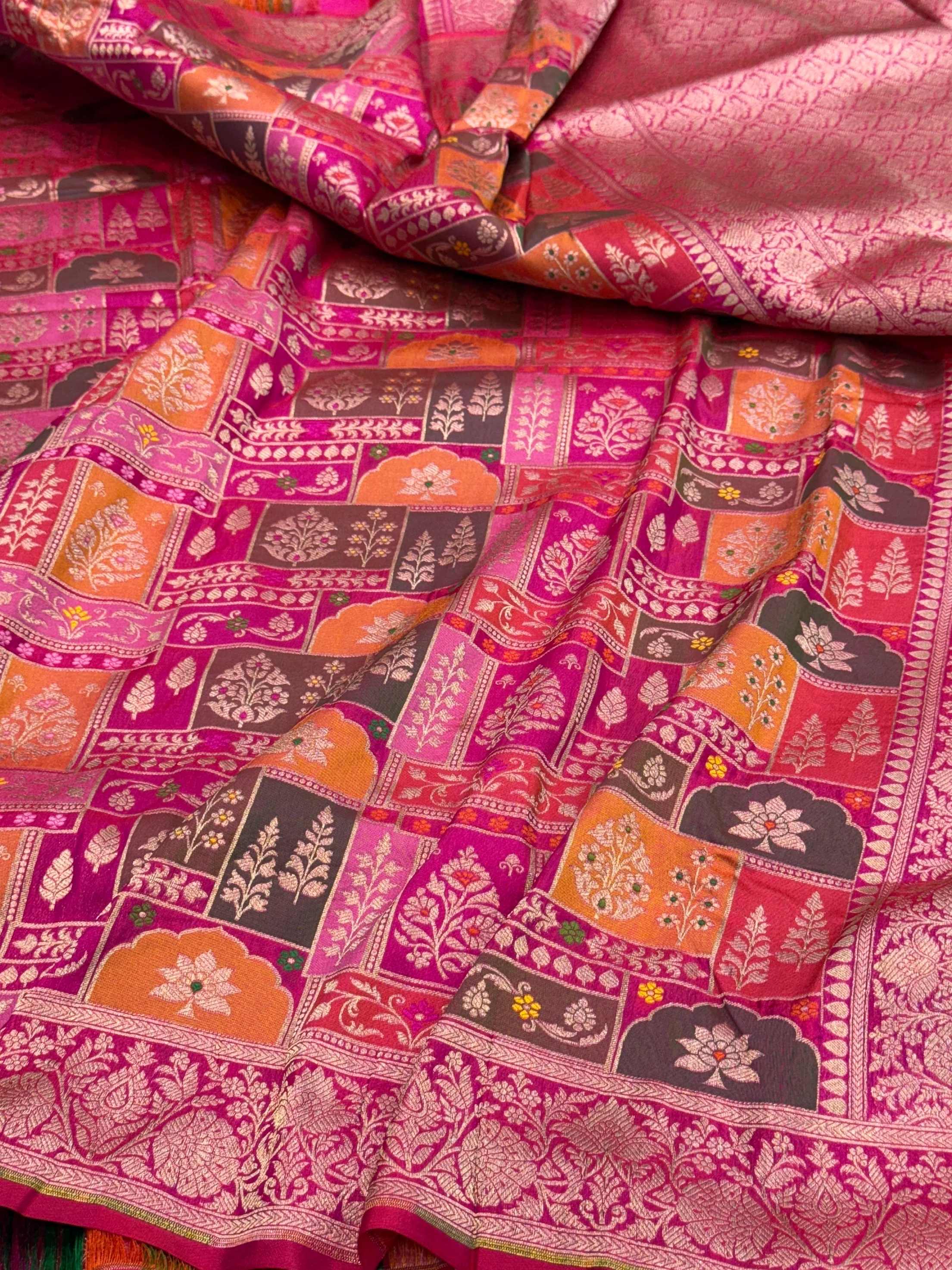 Multicolour Banarasi Pure Silk Saree – Cutwork Weave in 100% Pure Katan Silk - Image 7