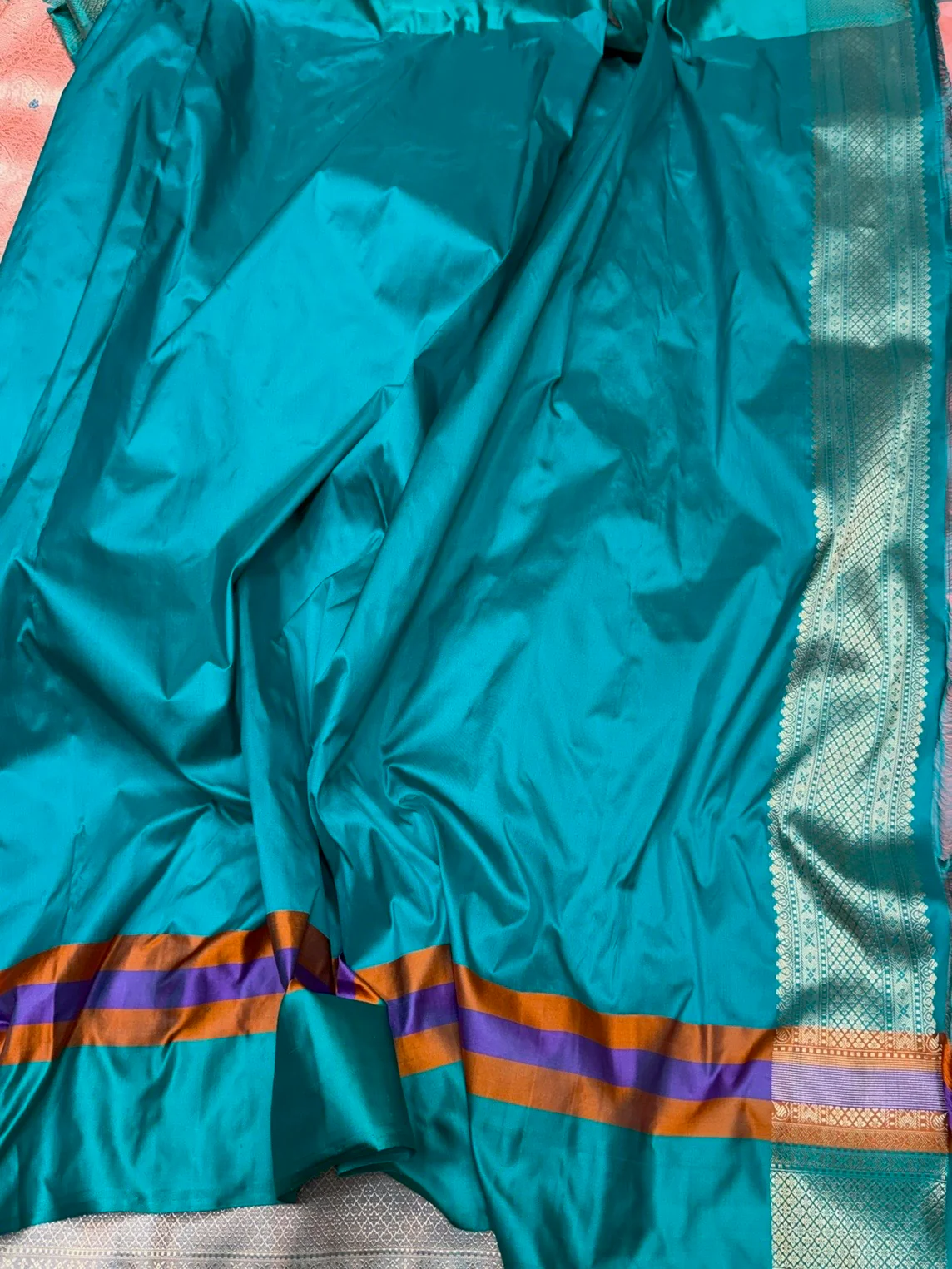 Peach Banarasi Silk Brocade Saree with Satin Border – Katan Silk Elegance - Image 2