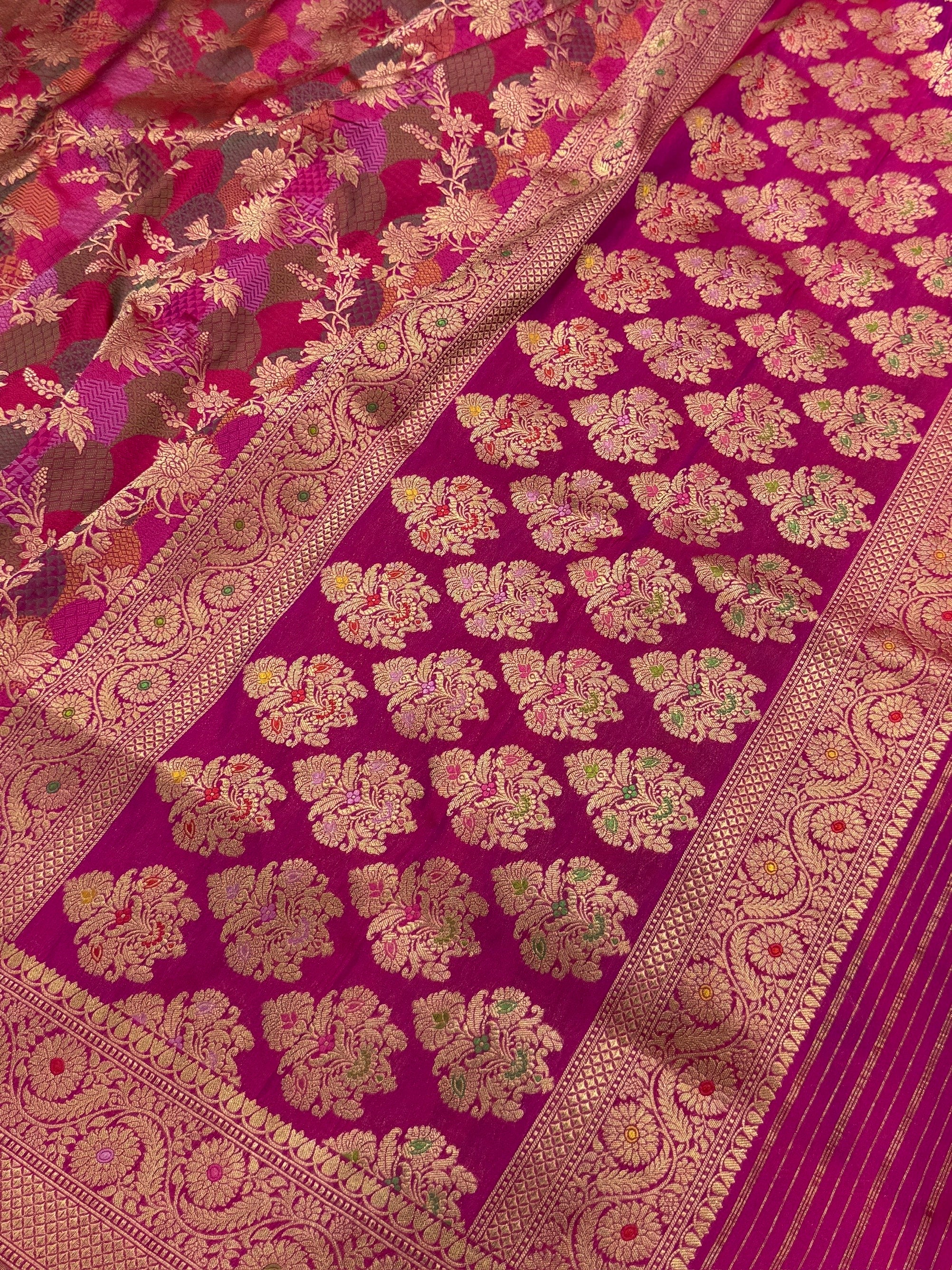 Banarasi Tilfi Minakari Pure Katan Silk Saree | Pure Silk | Minakari Work | Cutwork Technique | Banarasi Katan Silk Saree - Image 3