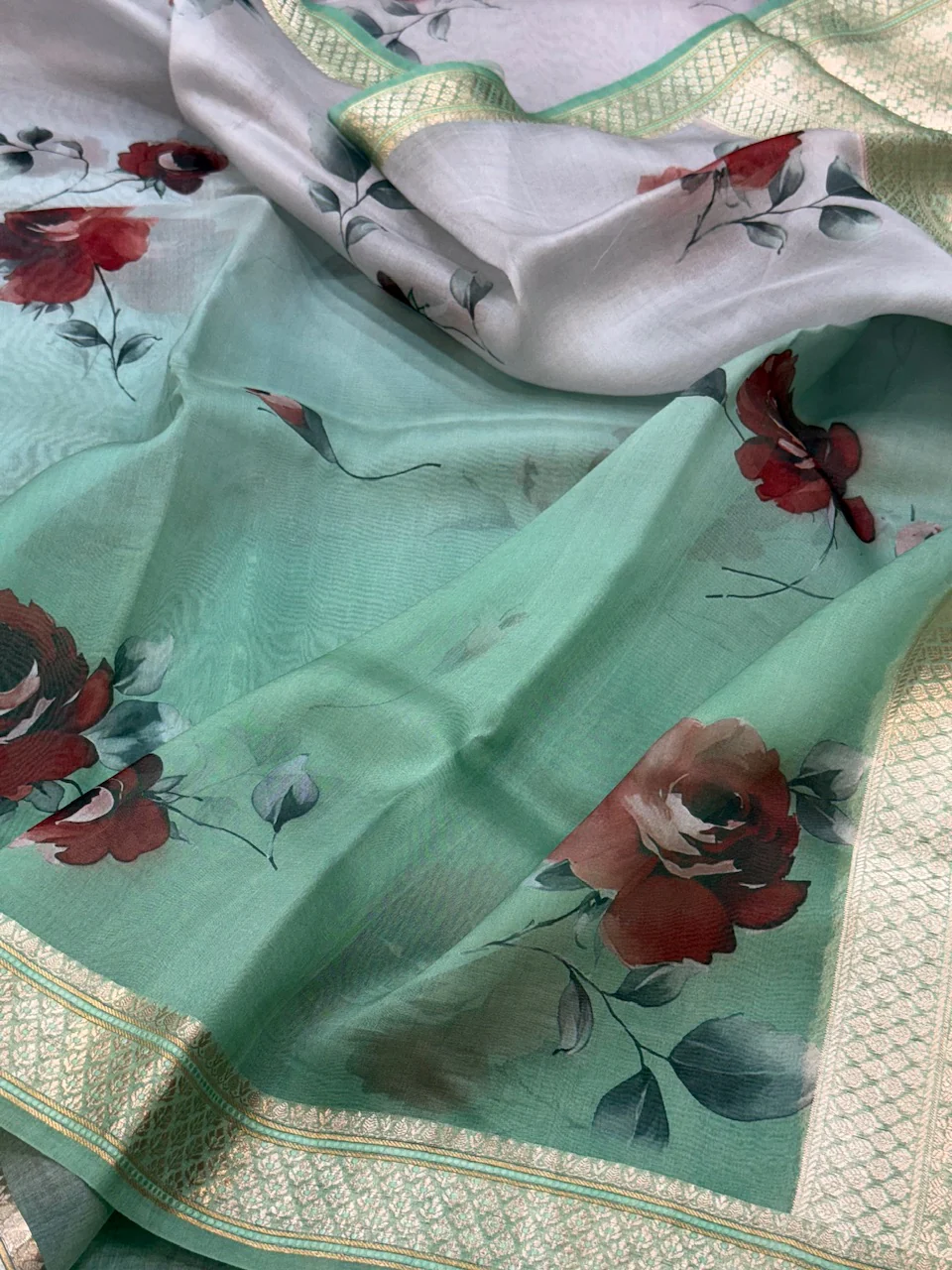 Printed Pure Organza Silk Saree - Image 15