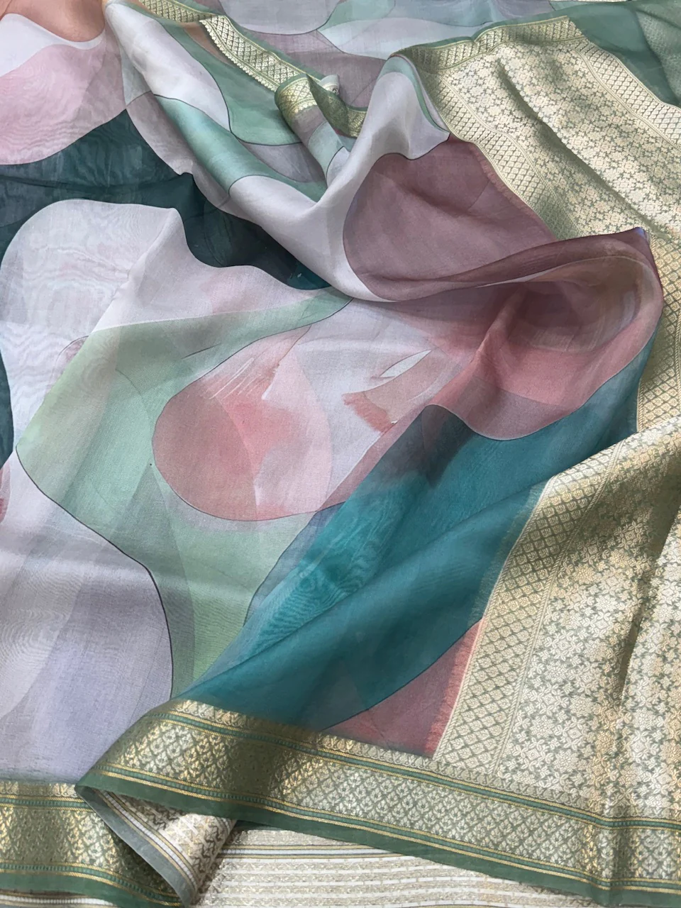 Printed Pure Organza Silk Saree - Image 7