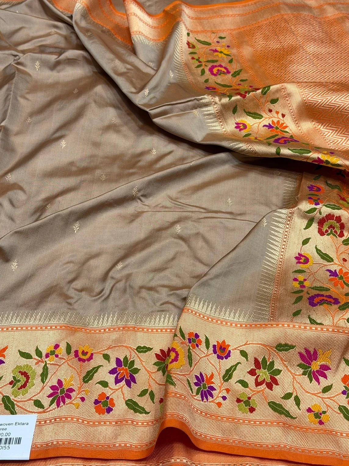 Chiku & Orange Handwoven Pure Banarasi Ektara Silk Saree