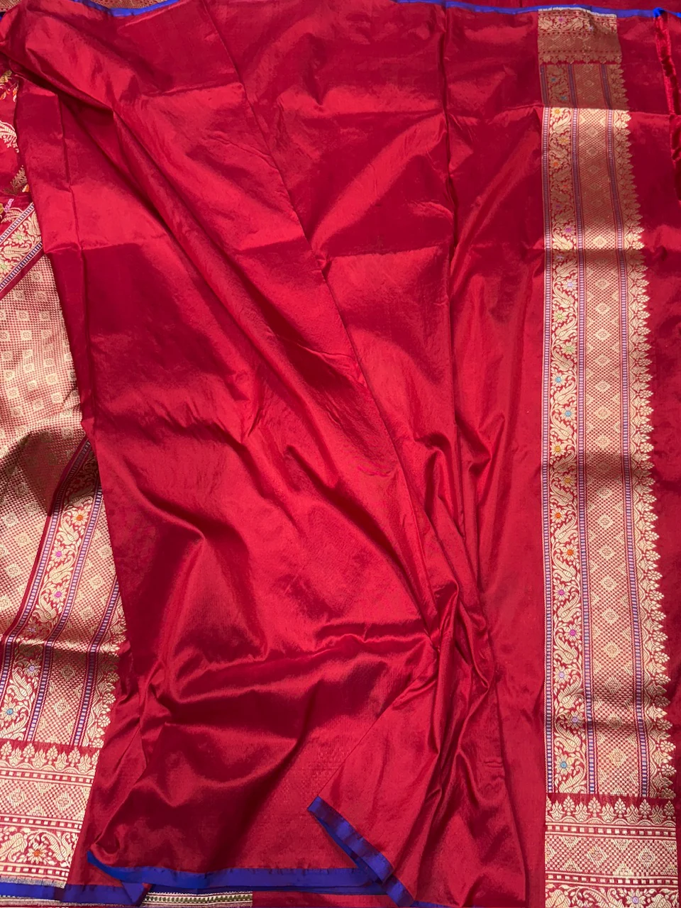 Deep Red Handwoven Banarasi Pure Katan Silk Saree - Image 3