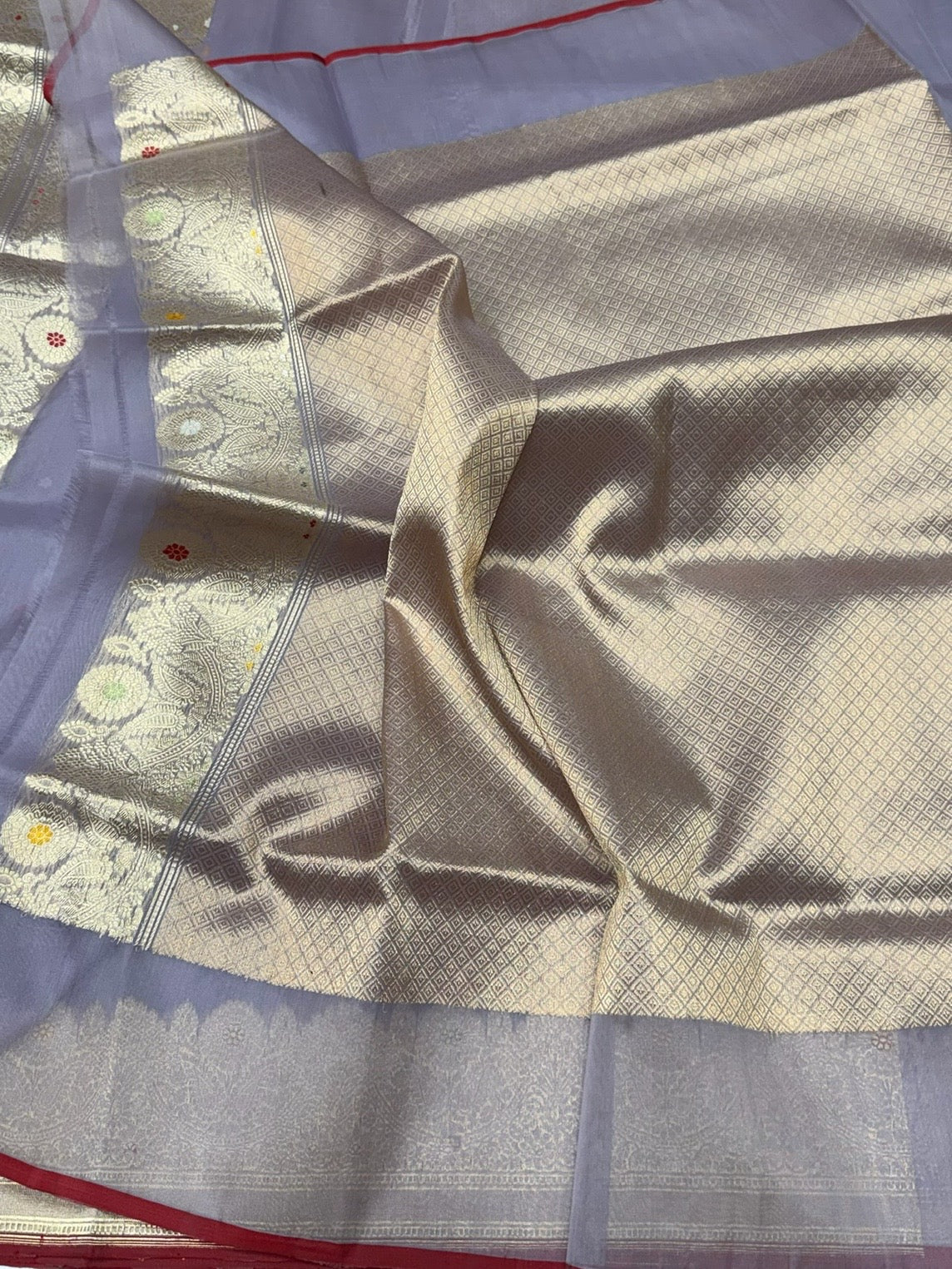 Dusty Lavender Handwoven Pure Organza Silk Saree - Image 2