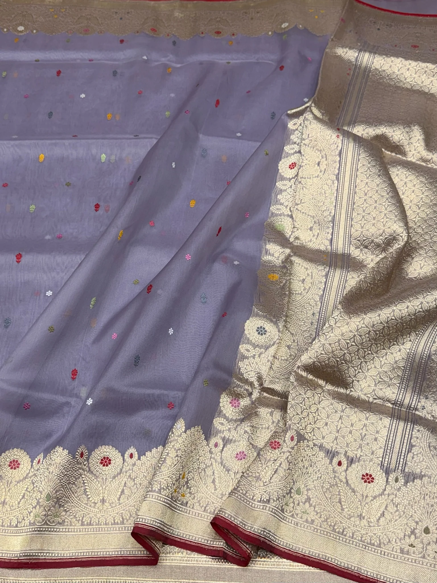 Dusty Lavender Handwoven Pure Organza Silk Saree - Image 3