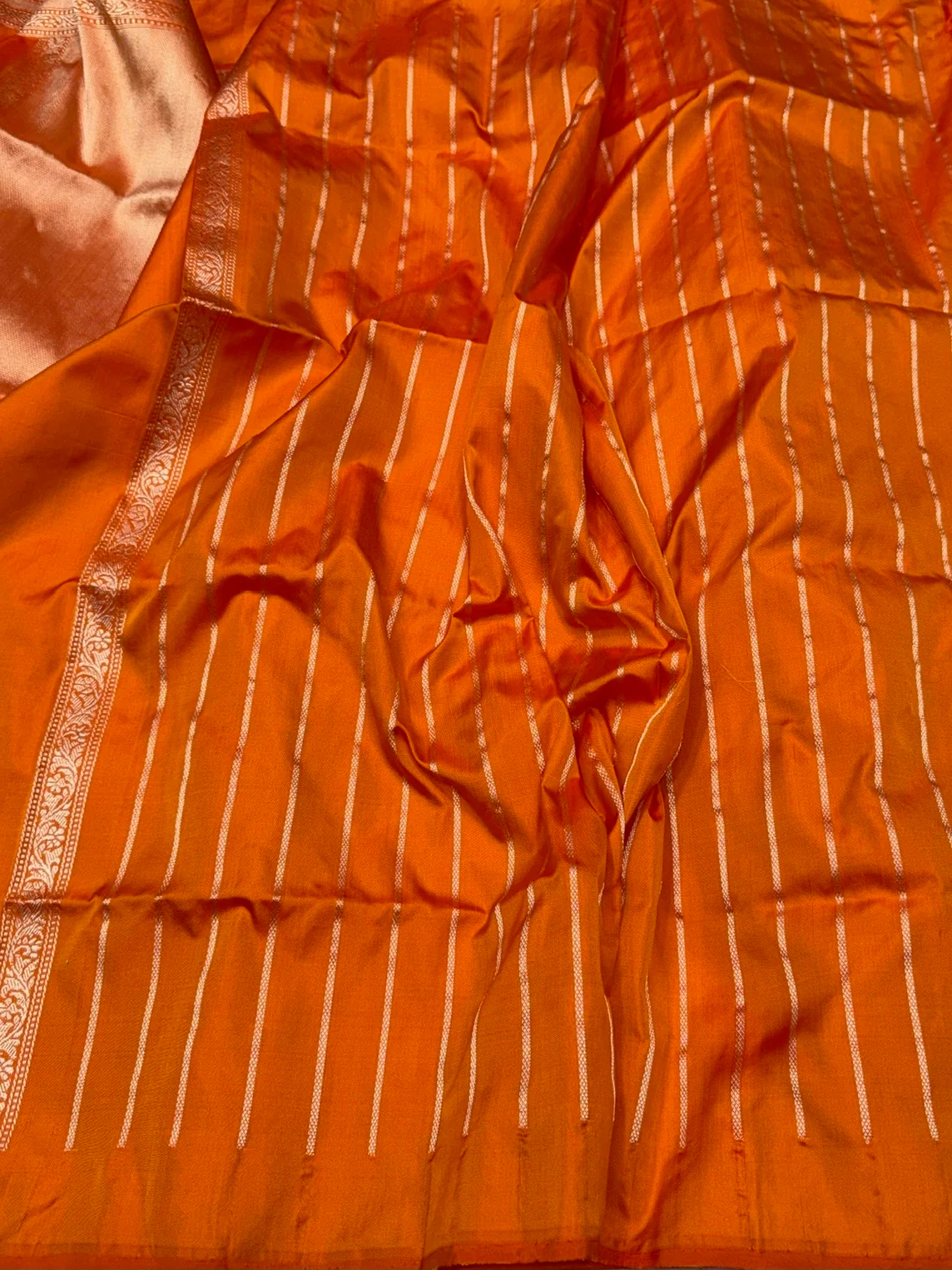 Orange Ektara Handwoven Pure Silk Banarasi Saree - Image 2