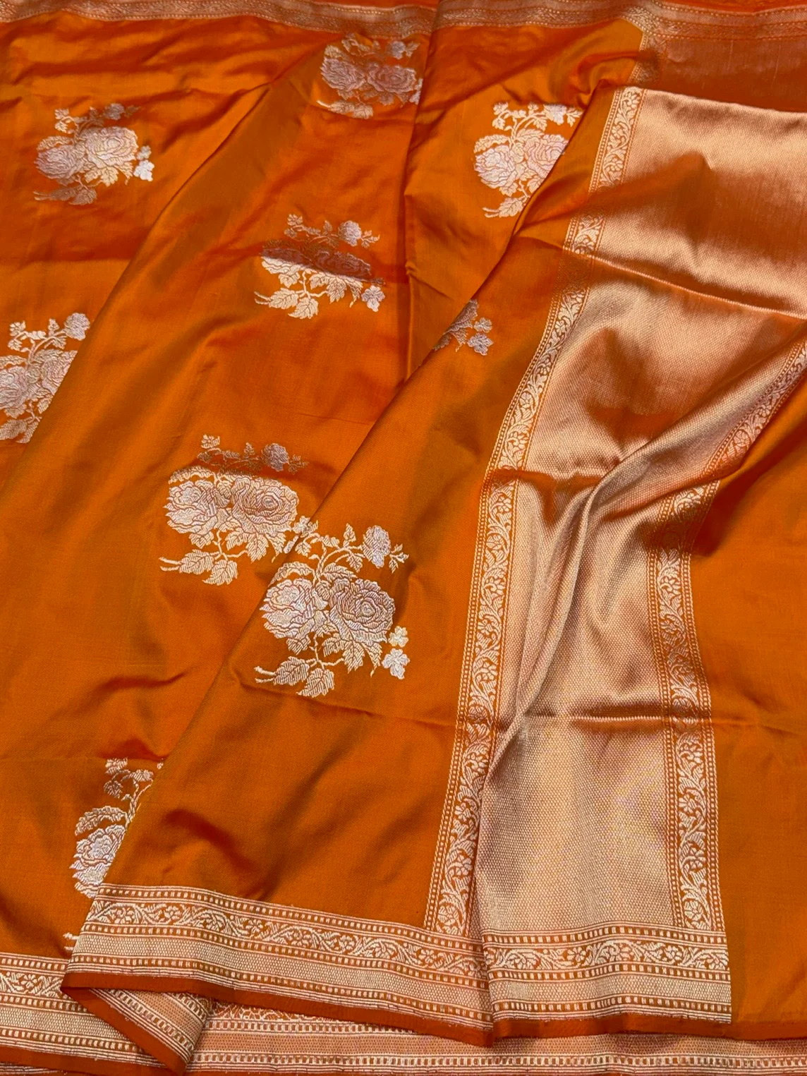 Orange Ektara Handwoven Pure Silk Banarasi Saree - Image 3