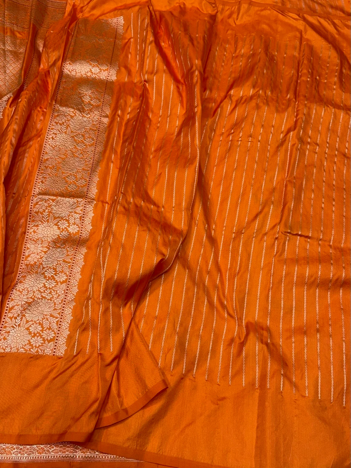 Orange Handwoven Banarasi Ektara Pure Silk Saree – Luxury Kadwa Handloom Wedding & Festive Saree - Image 2