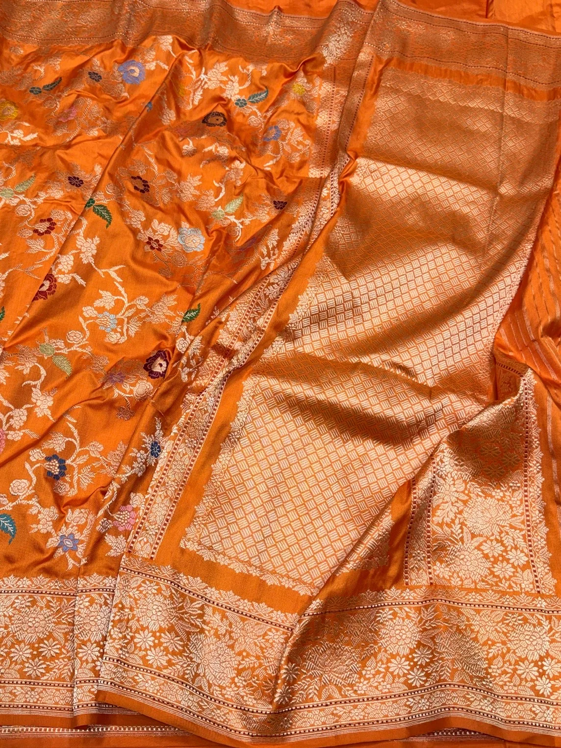 Orange Handwoven Banarasi Ektara Pure Silk Saree – Luxury Kadwa Handloom Wedding & Festive Saree - Image 3