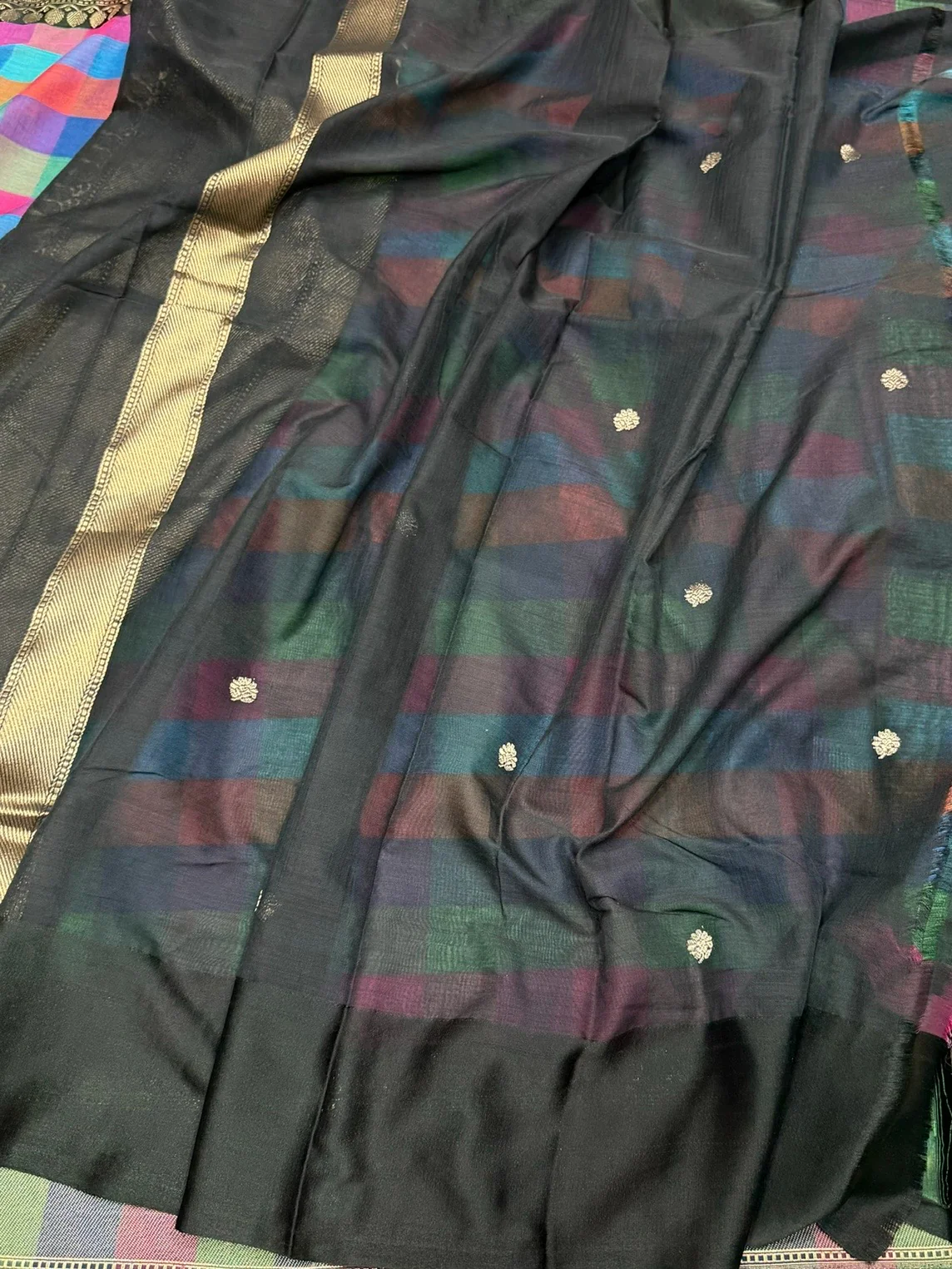 Multicolour Handwoven Banarasi Pure Cotton Saree - Image 2