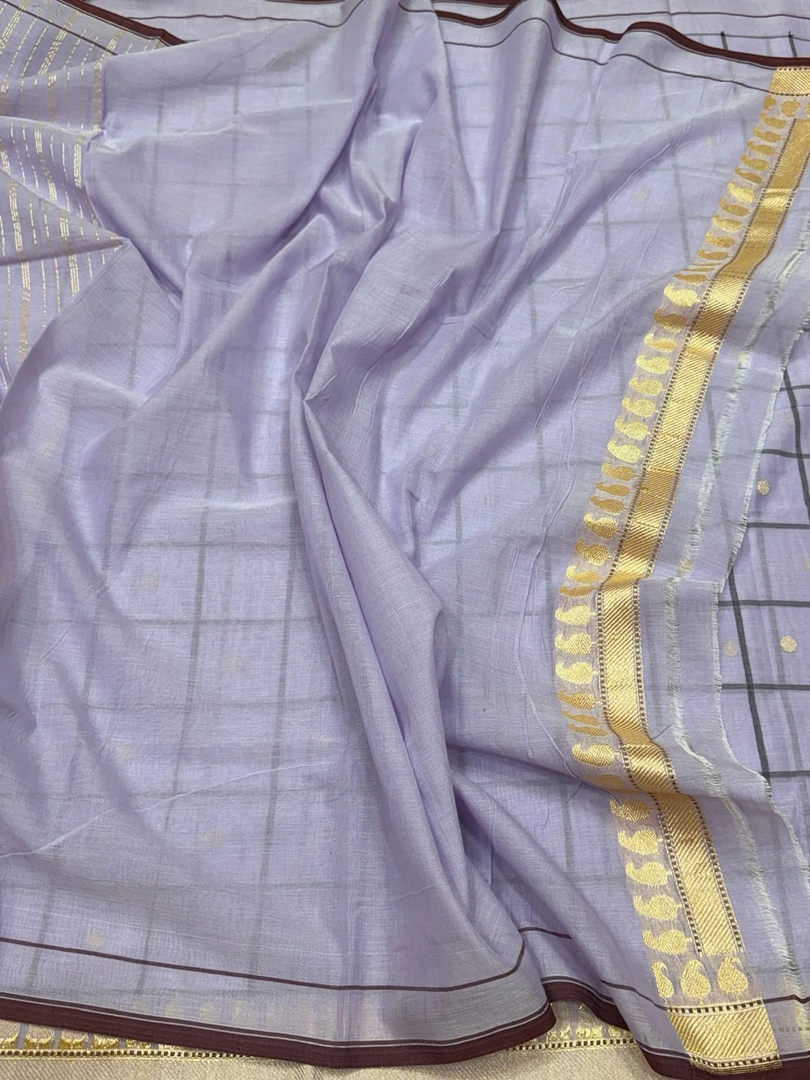Lavender Handwoven Banarasi Pure Cotton Saree - Image 2