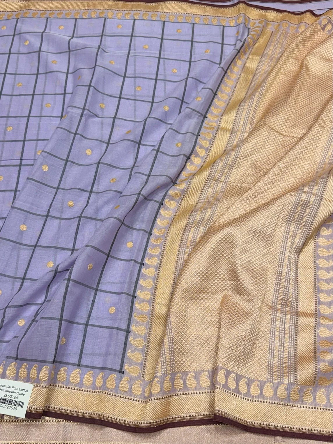 Lavender Handwoven Banarasi Pure Cotton Saree - Image 3