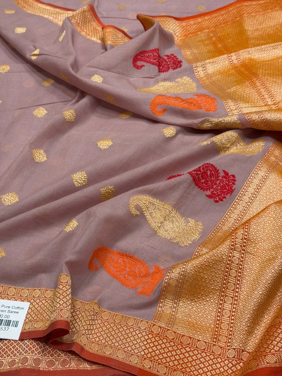 Mauve Handwoven Banarasi Pure Cotton Saree