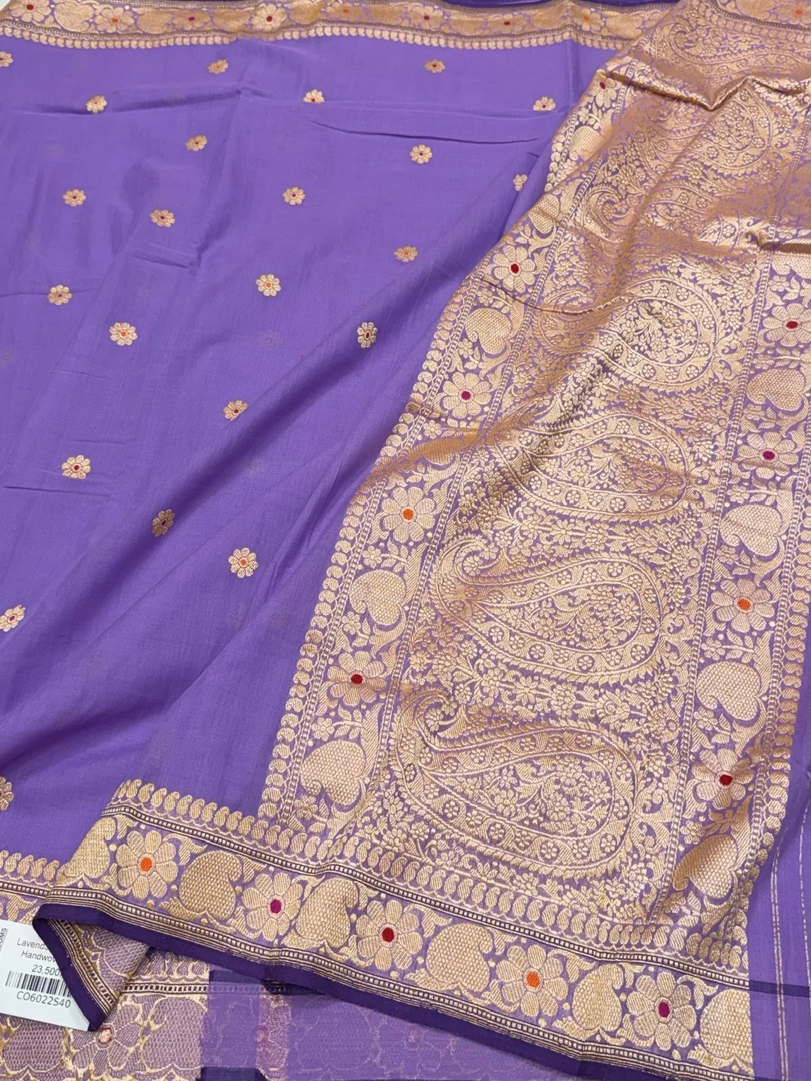 Lavender Handwoven Banarasi Pure Cotton Saree - Image 3