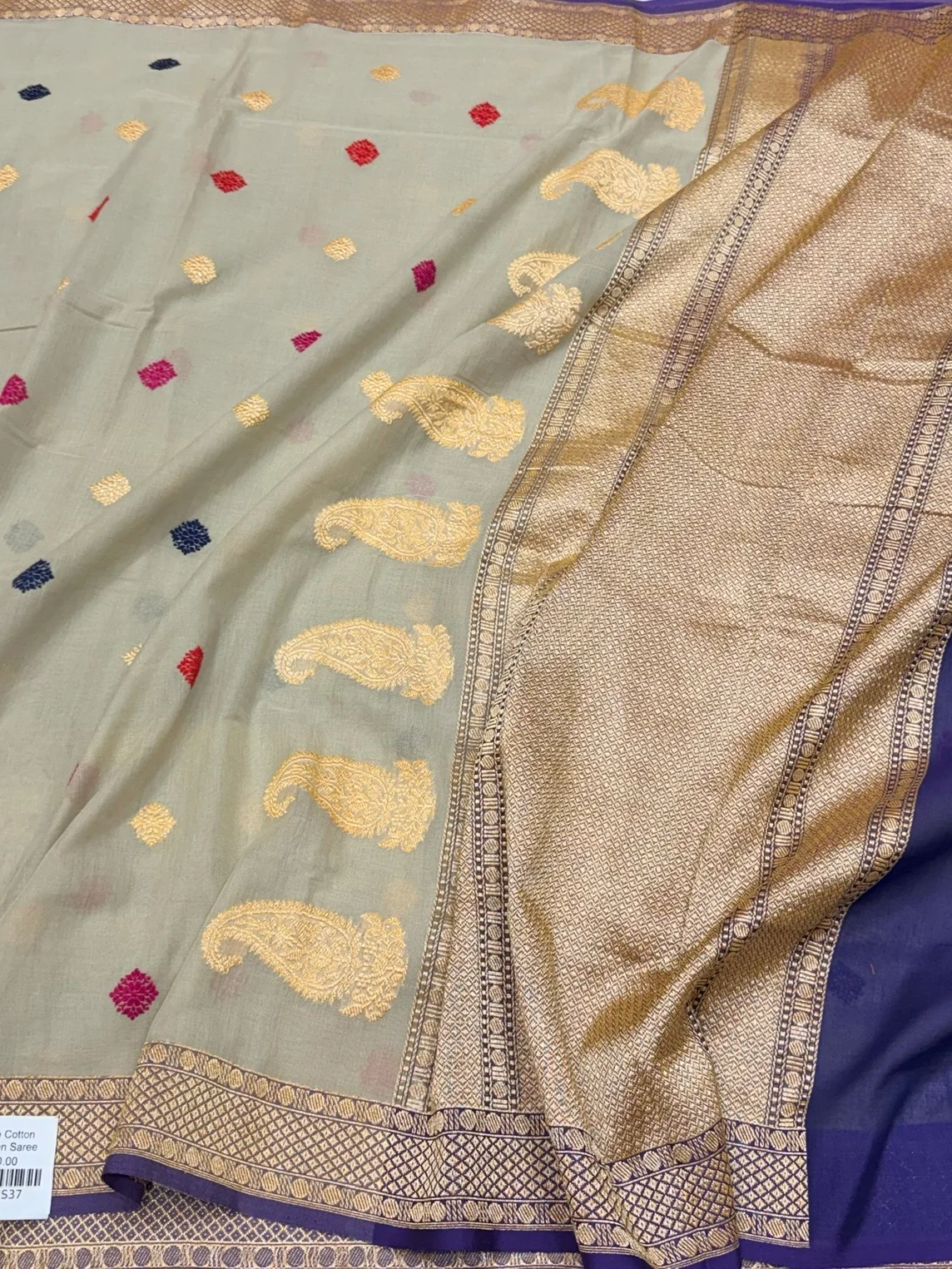 Tussar Handwoven Banarasi Pure Cotton Saree - Image 3