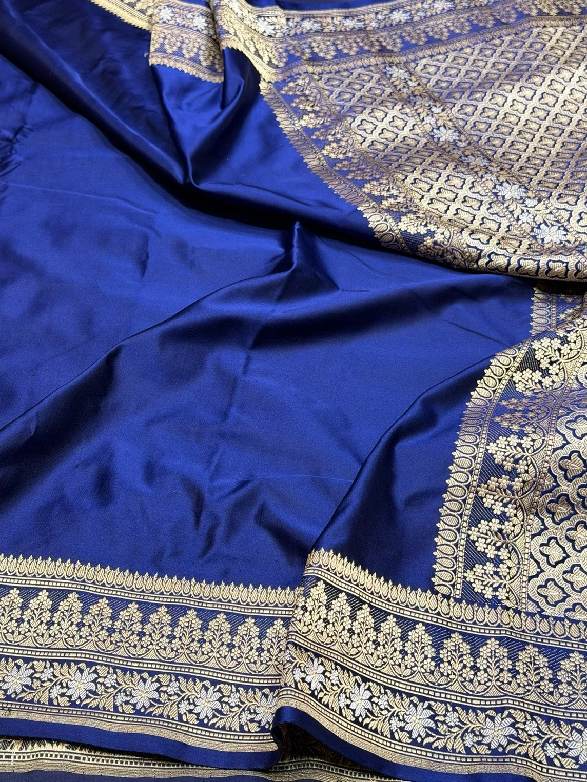Royal Blue Handwoven Banarasi Pure Mashru Satin Silk Saree