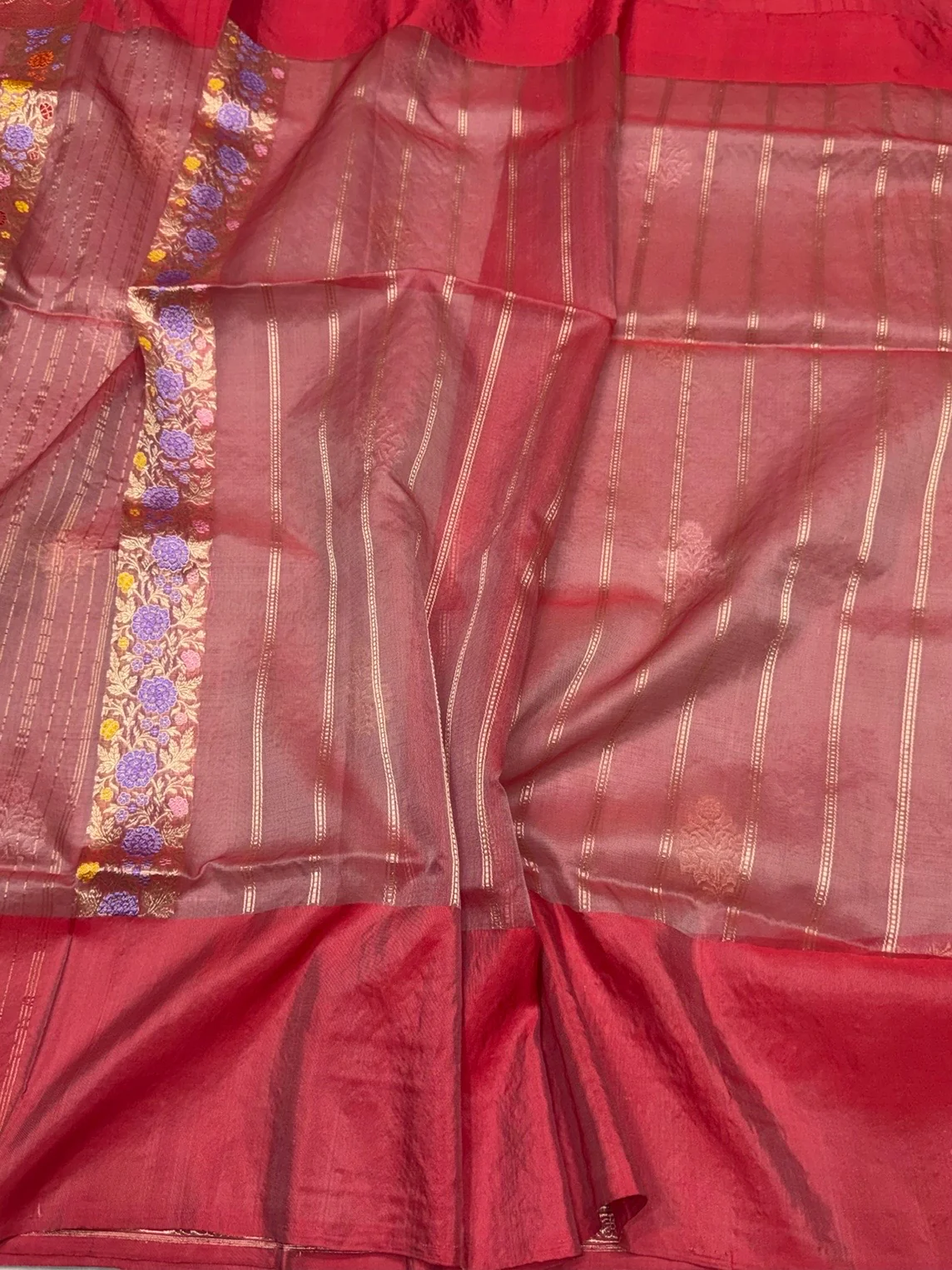 Mauve Handwoven Banarasi Pure Organza Silk Saree - Image 2
