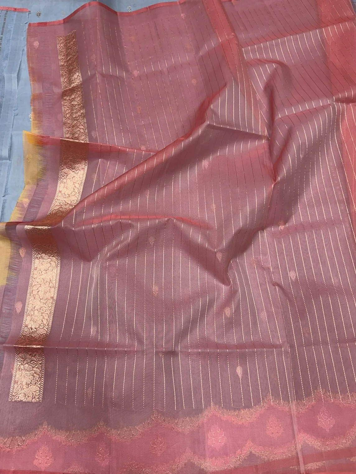 Bluish Grey Handwoven Banarasi Pure Organza Silk Saree - Image 2