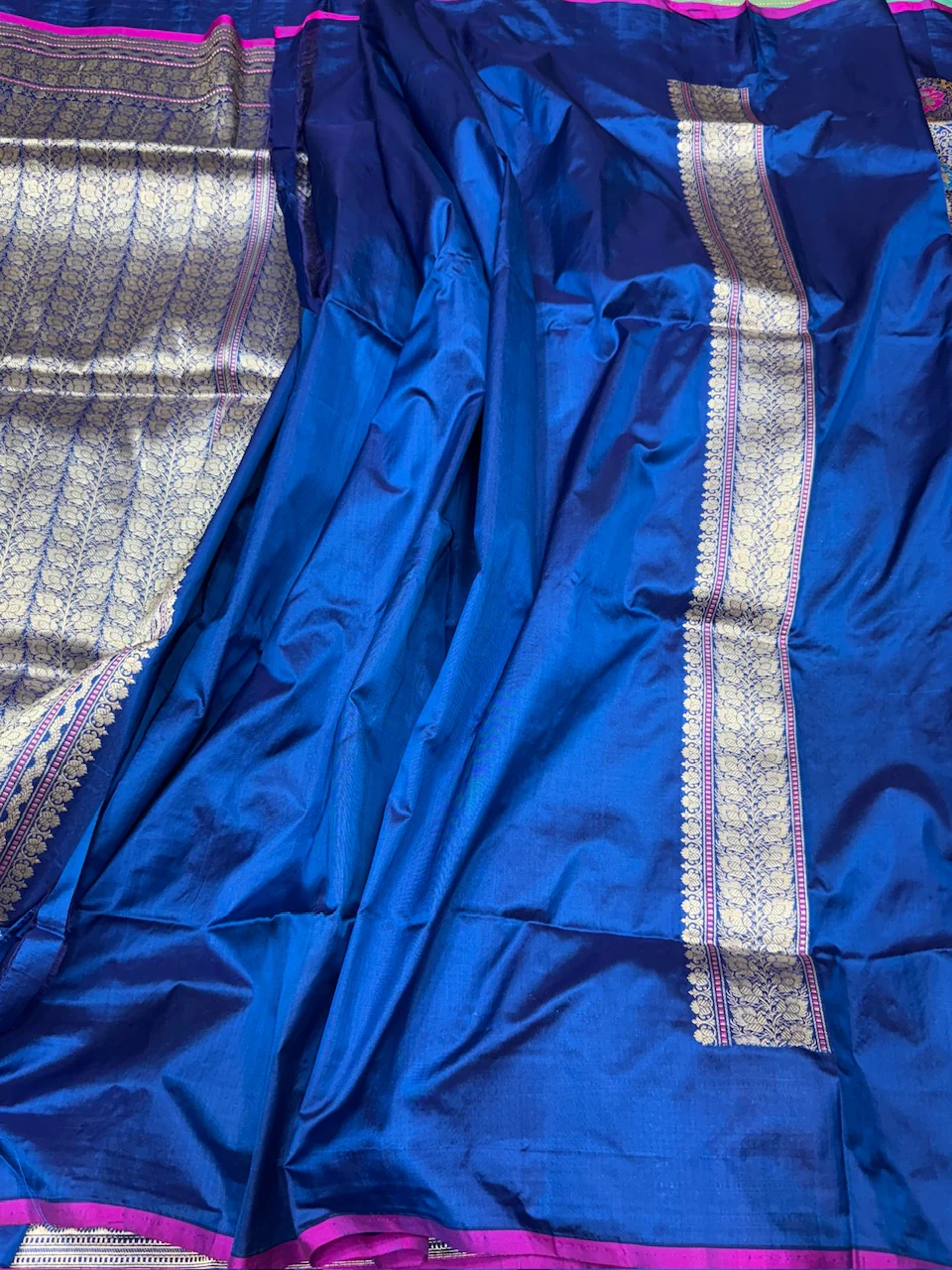 Royal Blue Handwoven Banarasi Pure Silk Brocade Saree - Image 3