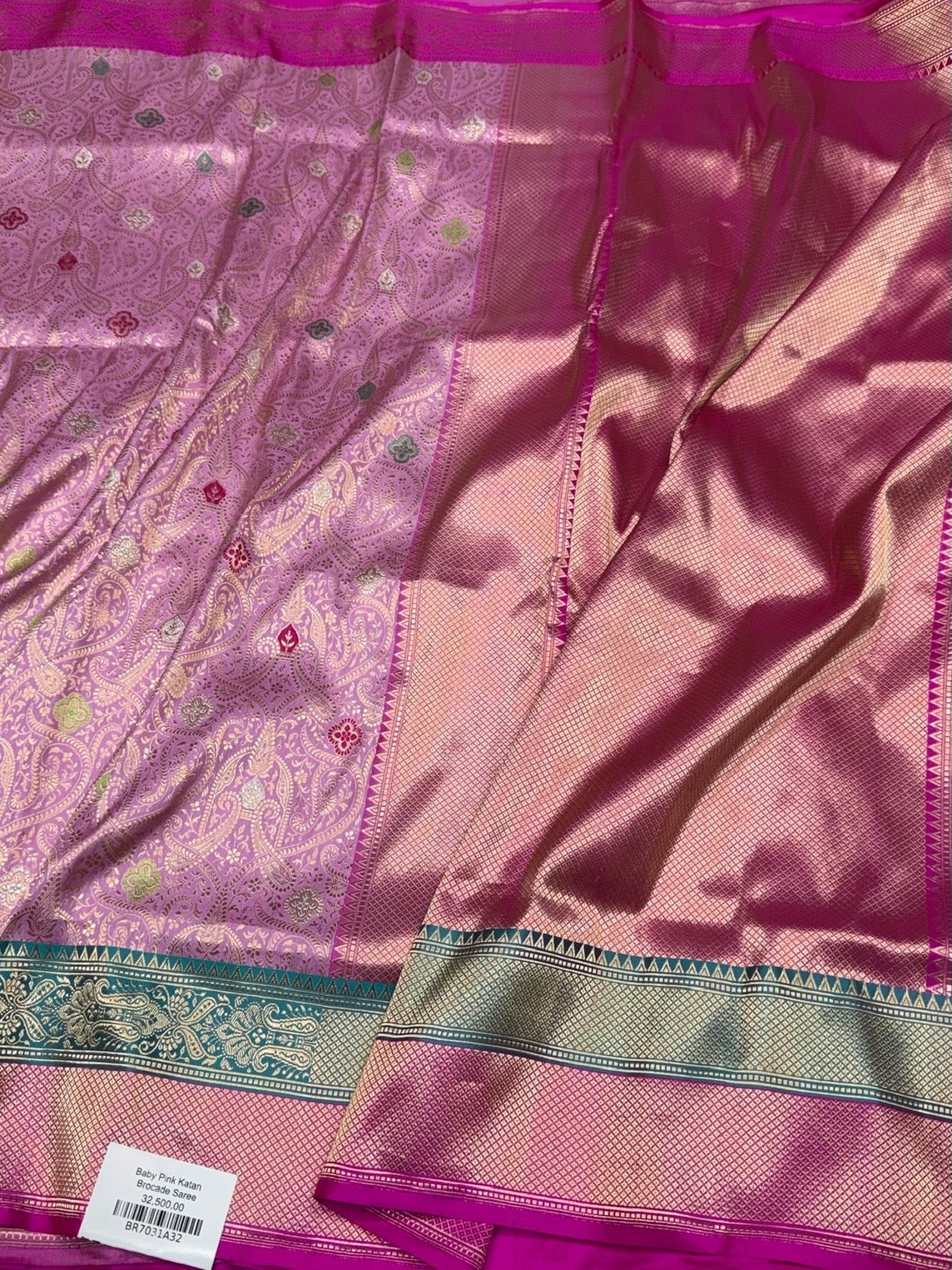 Baby Pink Handwoven Banarasi Pure Silk Brocade Saree - Image 3