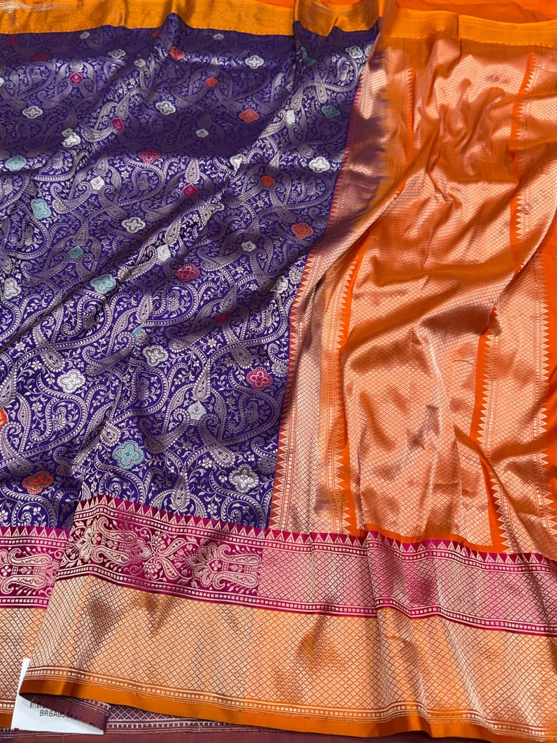 Purple Handwoven Banarasi Pure Silk Brocade Saree - Image 3
