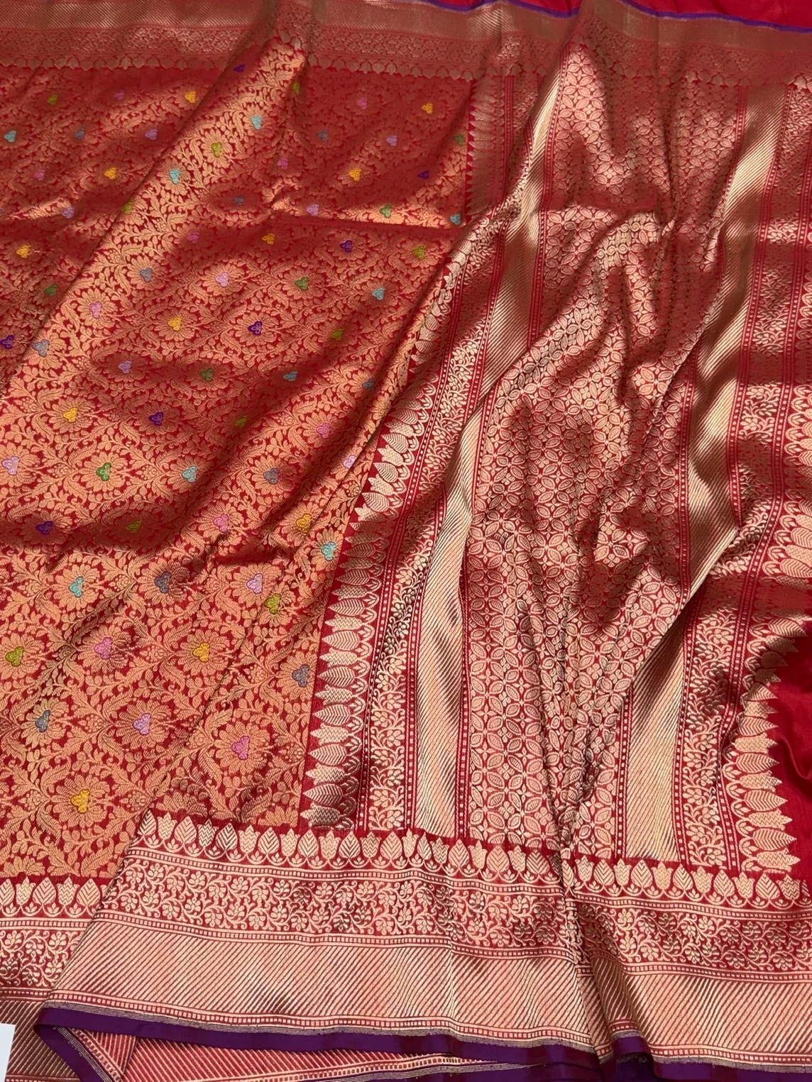 Red Handwoven Banarasi Pure Silk Brocade Saree - Image 3