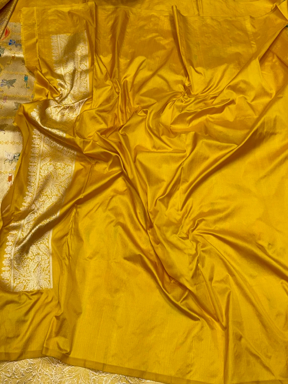 Yellow Handwoven Banarasi Pure Silk Brocade Saree | Meenakari Katan Silk - Image 2