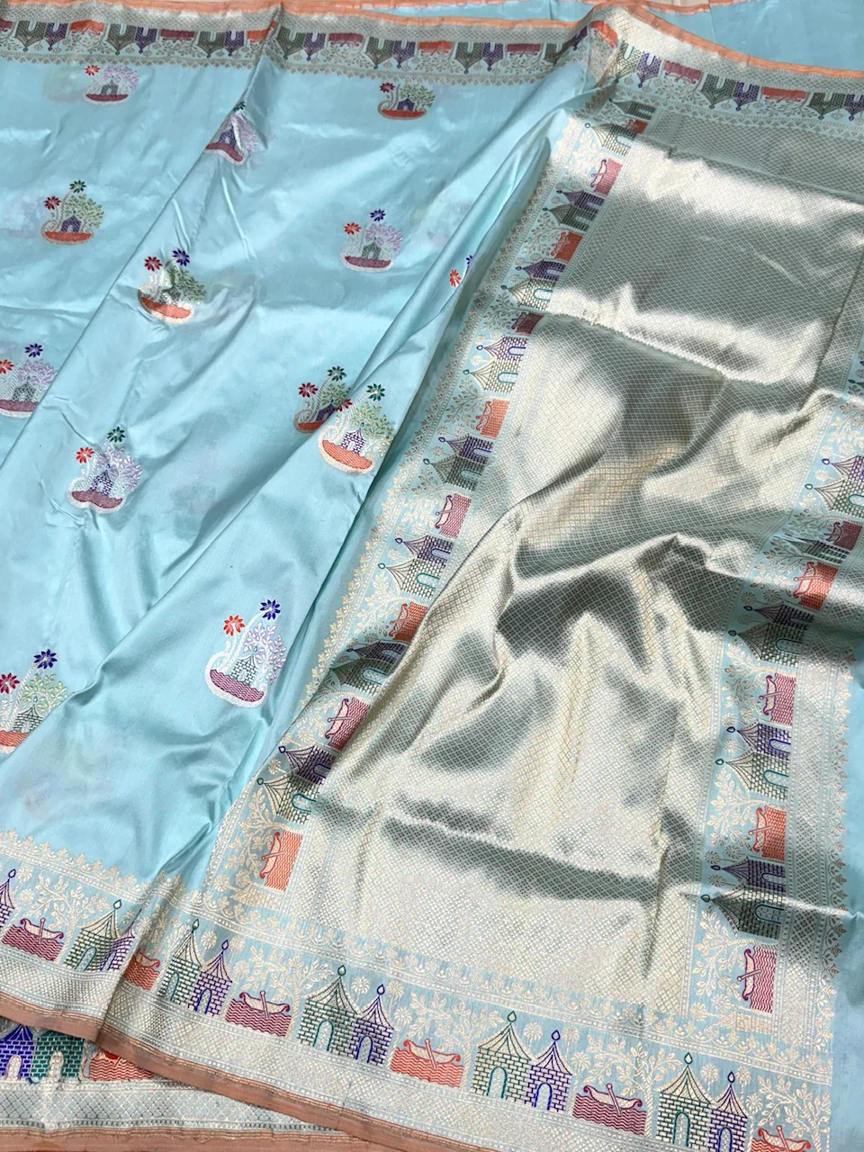 Sky Blue Handwoven Banarasi Pure Silk Saree - Image 2