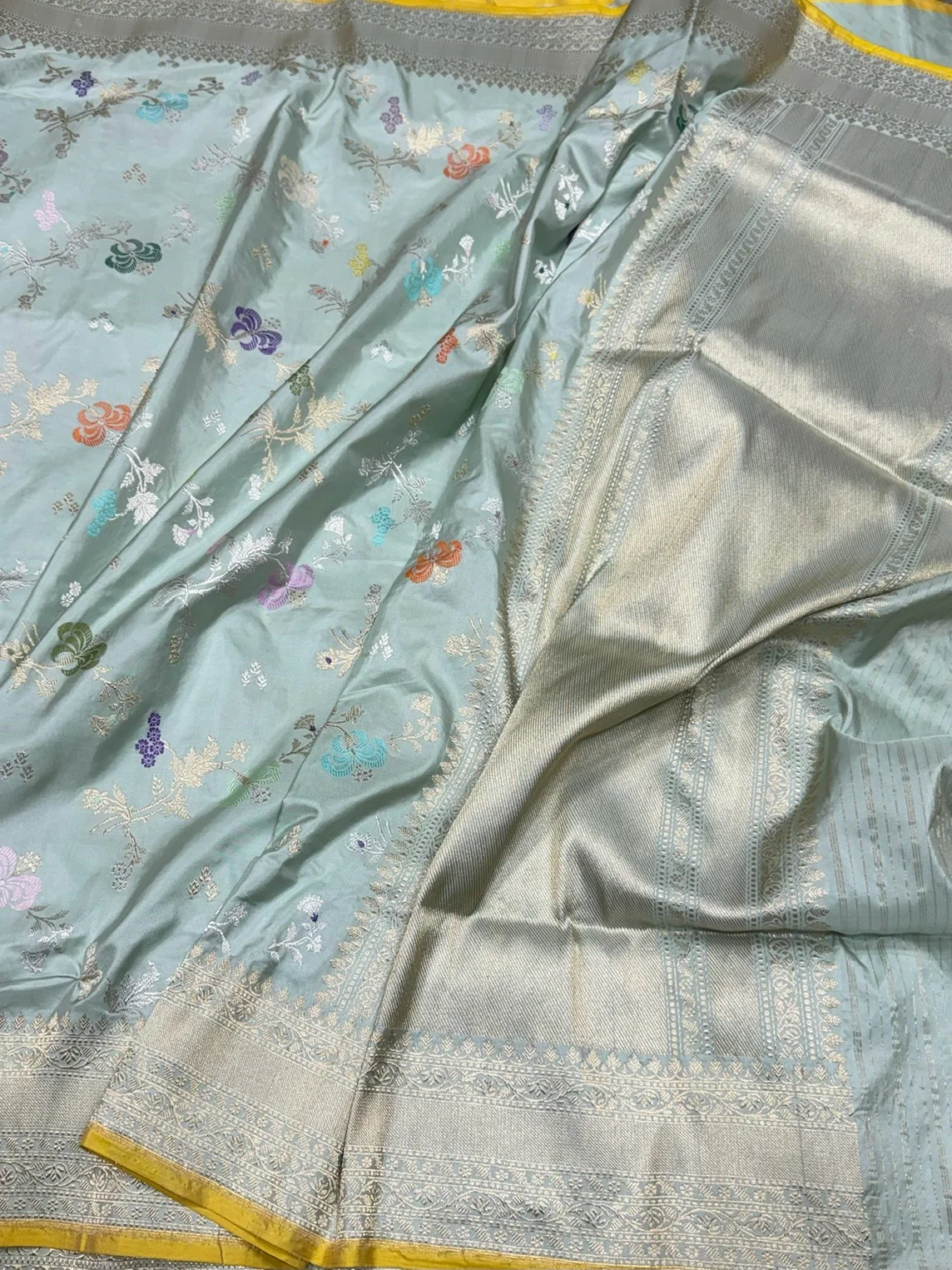 Powder Blue Handwoven Banarasi Silk Saree - Image 3